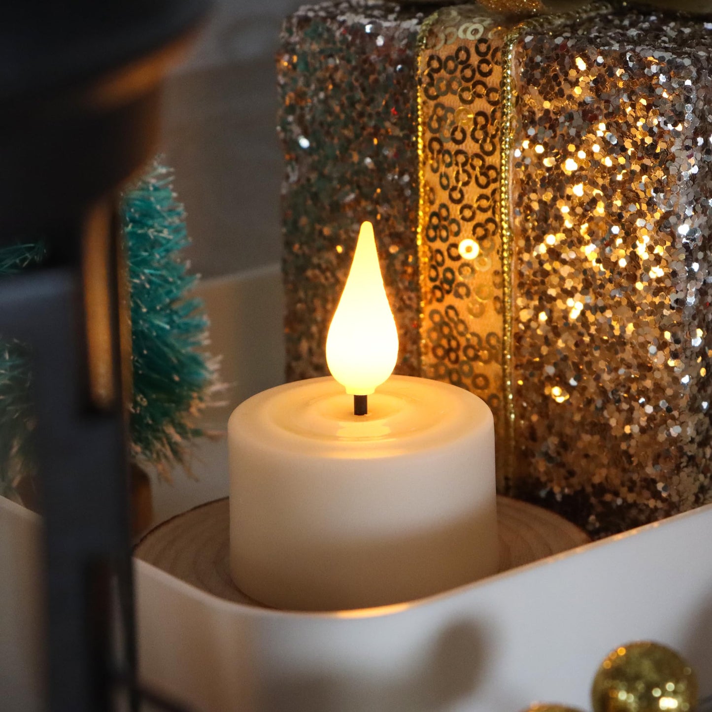 Daord Rechargeable Tea Lights with Remote Control & Timer Flickering Flameless 3D Wicks Tealight Candle Candles with Charging Cable