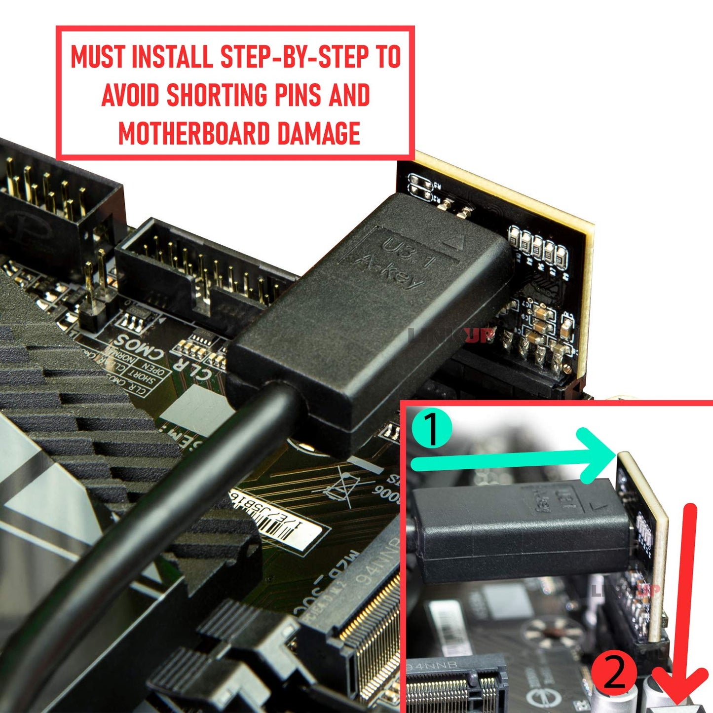 LINKUP - USB 3.2 Gen 2x2 20Gbps USB-C Type Internal Panel Cable Mount Motherboard Header Extension Adapter?20-Pin A-Key Male with Cover to USB-C