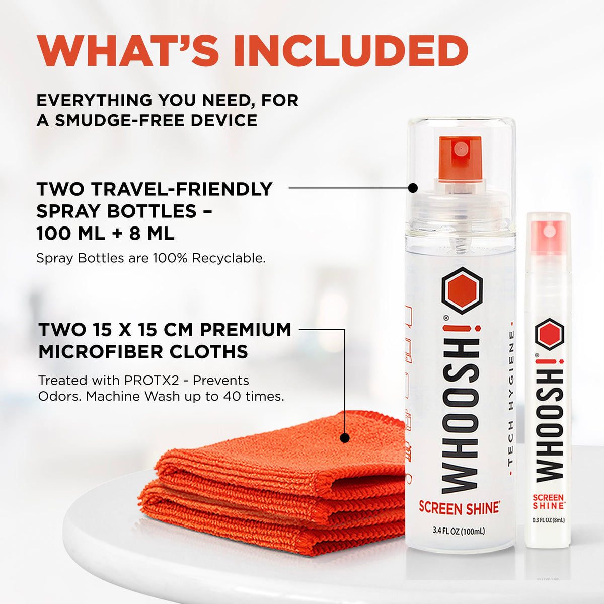 WHOOSH! Screen Shine Duo - Screen Cleaner and Wipe Kit, 3.4 + 0.3 fl oz