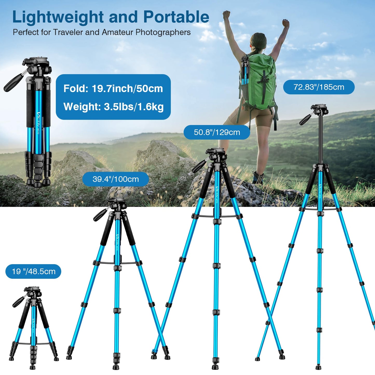 Victiv 72 inch Camera Tripod, Tall Tripod for Camera Cell Phone, Heavy Duty Camera Tripod Stand, Professional Aluminum Monopod, Compatible with Canon