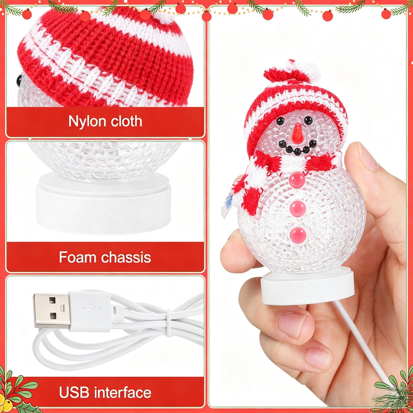VOSCHOIX 2pcs LED Christmas Table Lights, USB Powered Light Up Snowman for Desk, 7 Colors Mini Christmas Tree Snowman Light for Xmas Party Table