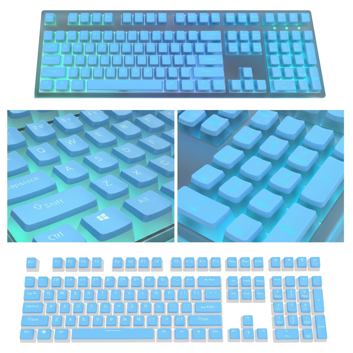 Glacier Frosted Keycaps, PBT, Double Shot, OEM Profile, Shine Through Legends, for Mechanical Keyboard Compatible with 60%/65%/75%/80%/96%/100% (Blue)