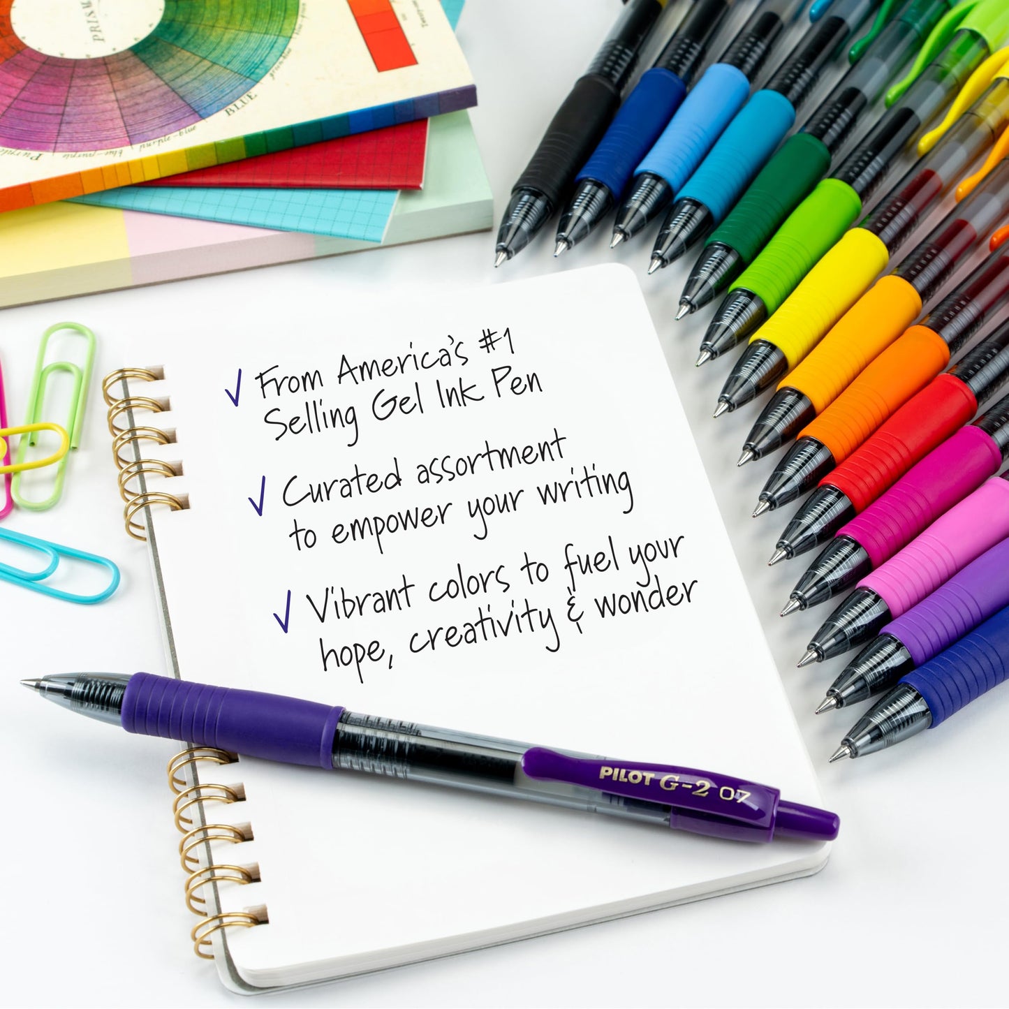 Pilot G2 Premium Gel Roller Pens, Rainbow Gel Pens, G2 Rainbow Colors Pack, 8 Pack Pouch, Fine Point 0.7 mm, Assorted