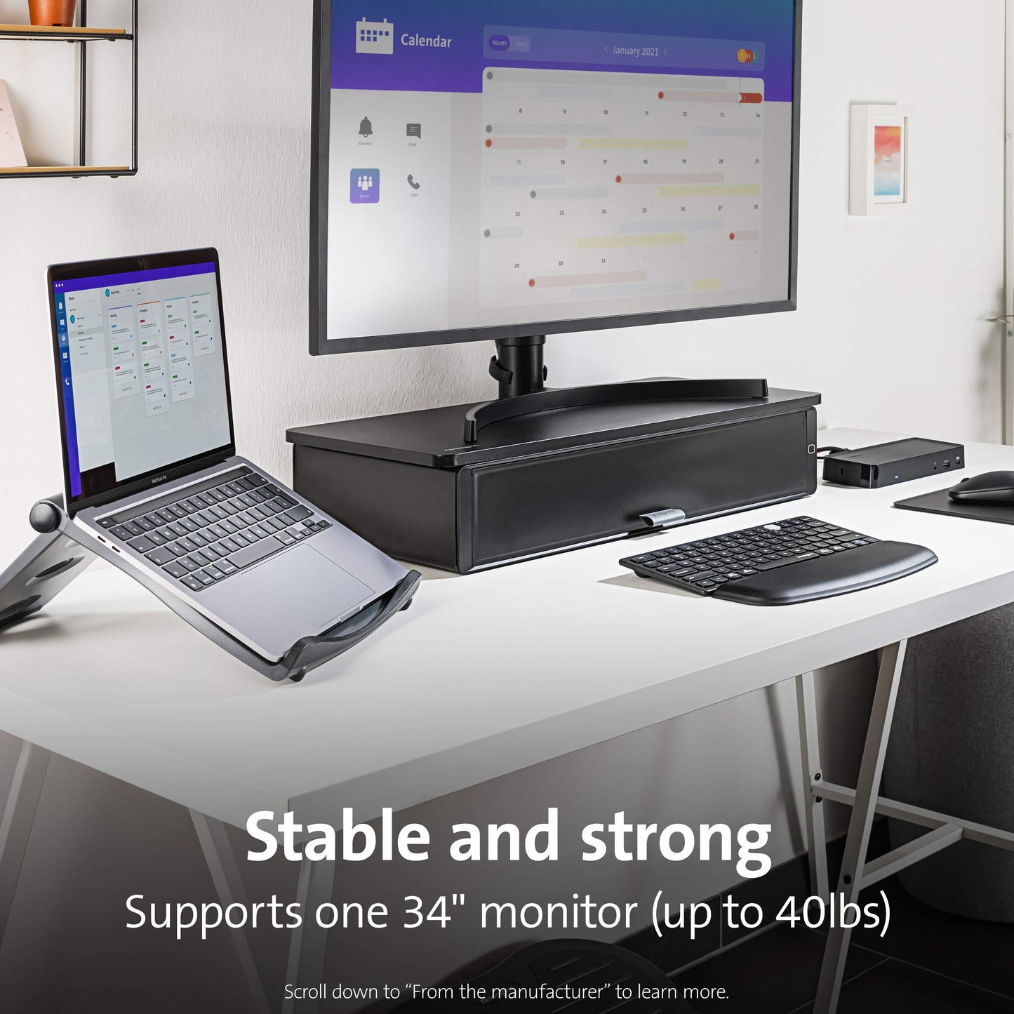 Kensington Monitor Stand Riser UVStand™ with UV Disinfection Compartment, Computer Monitor Stand with Storage Drawer, Desktop Monitor Riser