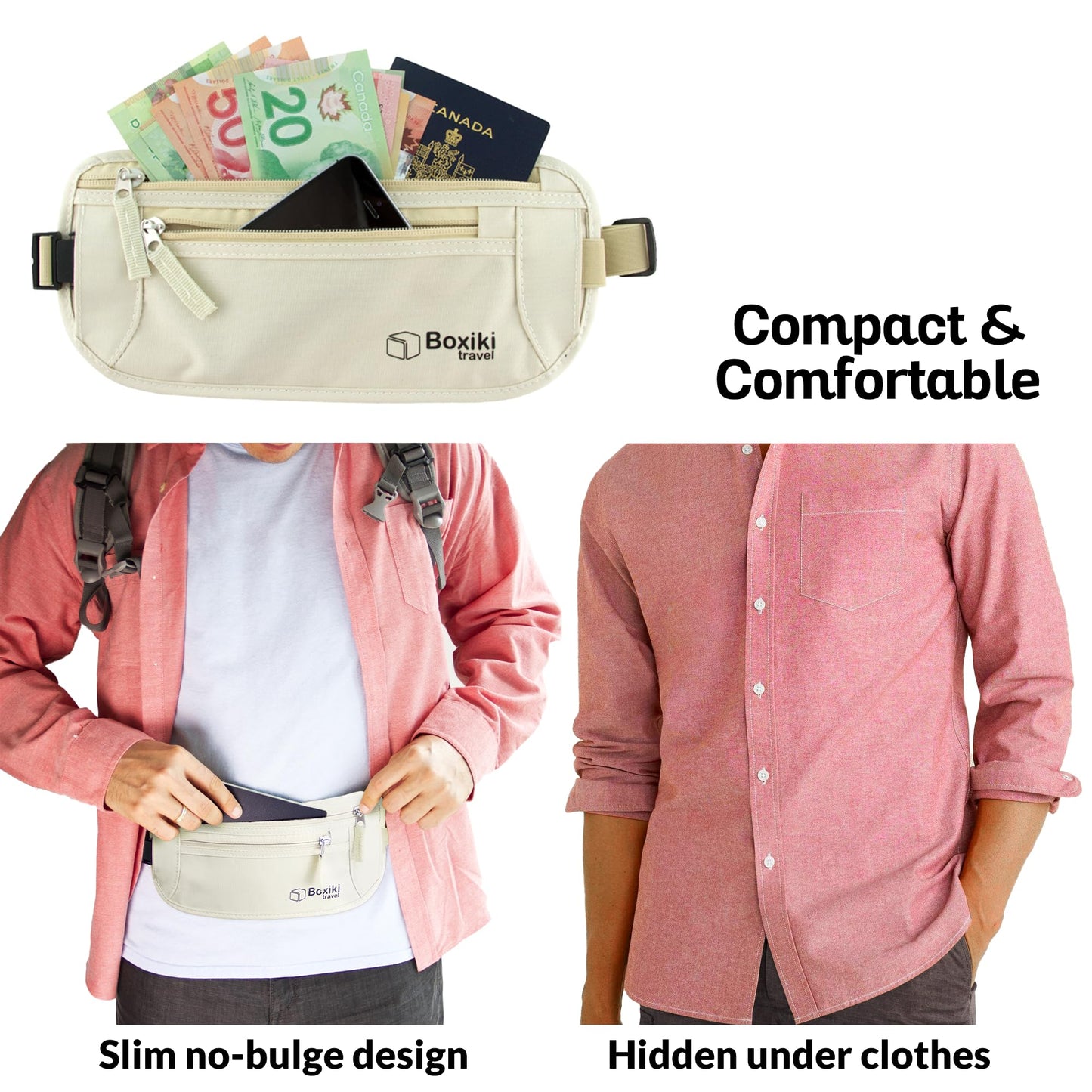 RFID Blocking Money Belt – Hidden Travel Wallet with Adjustable Strap, Lightweight & Water-Resistant Passport & Cash Holder