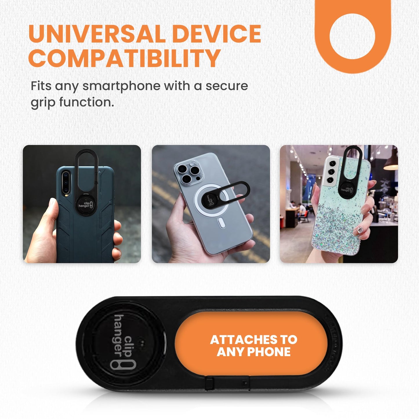 Cliphanger PIVIT - Phone Holder & Finger Grip - Secure Attachment for Texting, Selfies & Easy Carry - Wireless Charging Compatible - Finger Loop