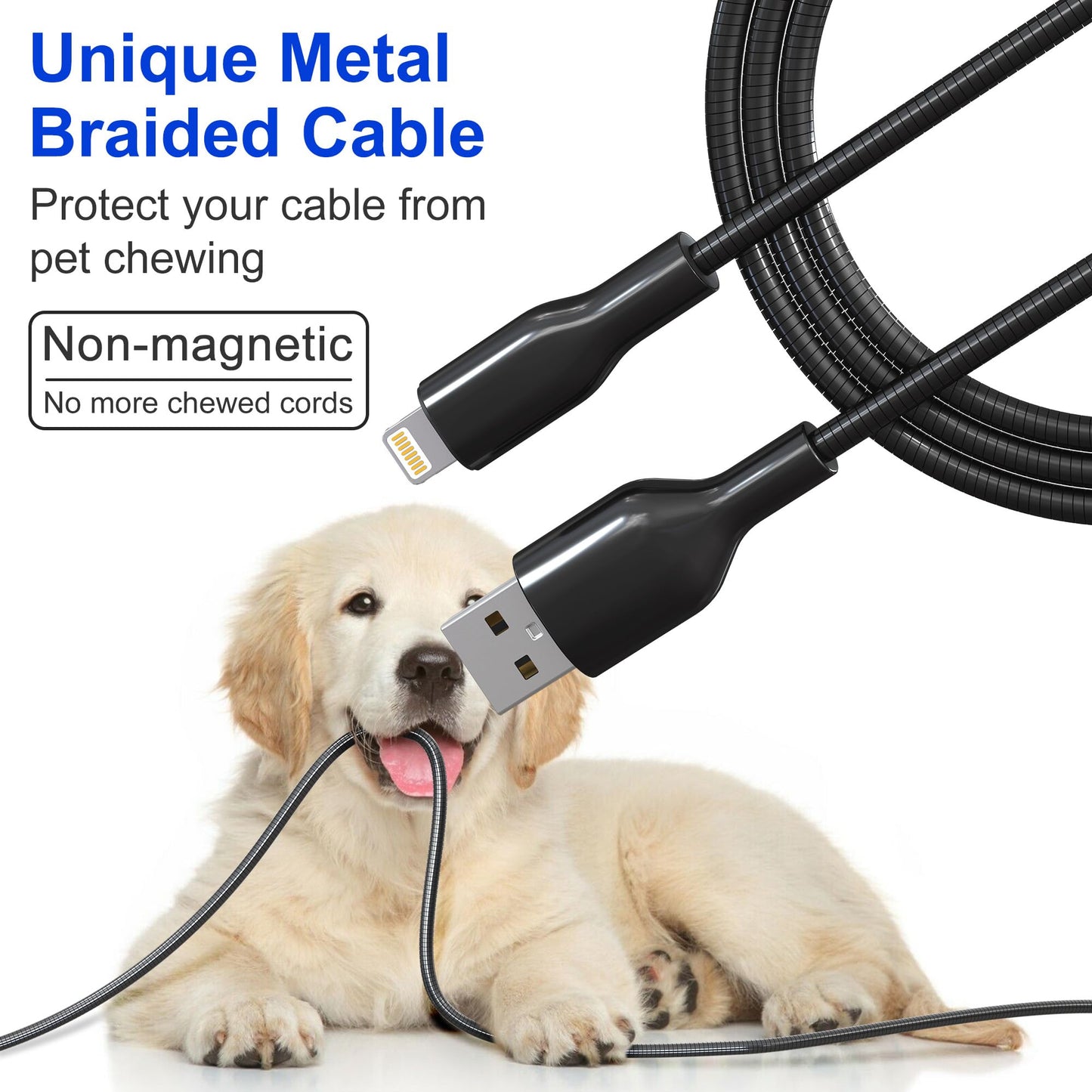 6.6 FT Chew Proof iPhone Charging Cable - MFi Cat Proof Lightning Cable, Heavy-Duty Cat & Dog Chew-Proof Metal Lightning Cord with 3A Fast Charging…