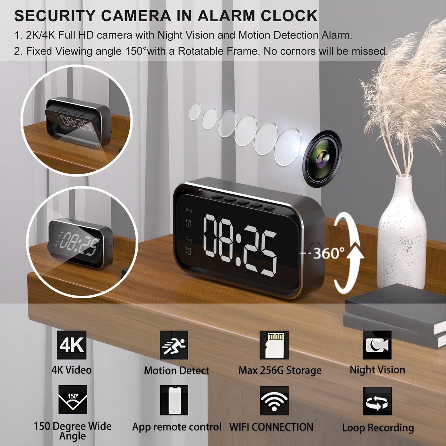 QAOLZCC Wireless-Security-Mini-Camera, 4K Real Full HD Nanny Cam for Home Security, Night Vision & Motion Detection Alerts, Security Recording