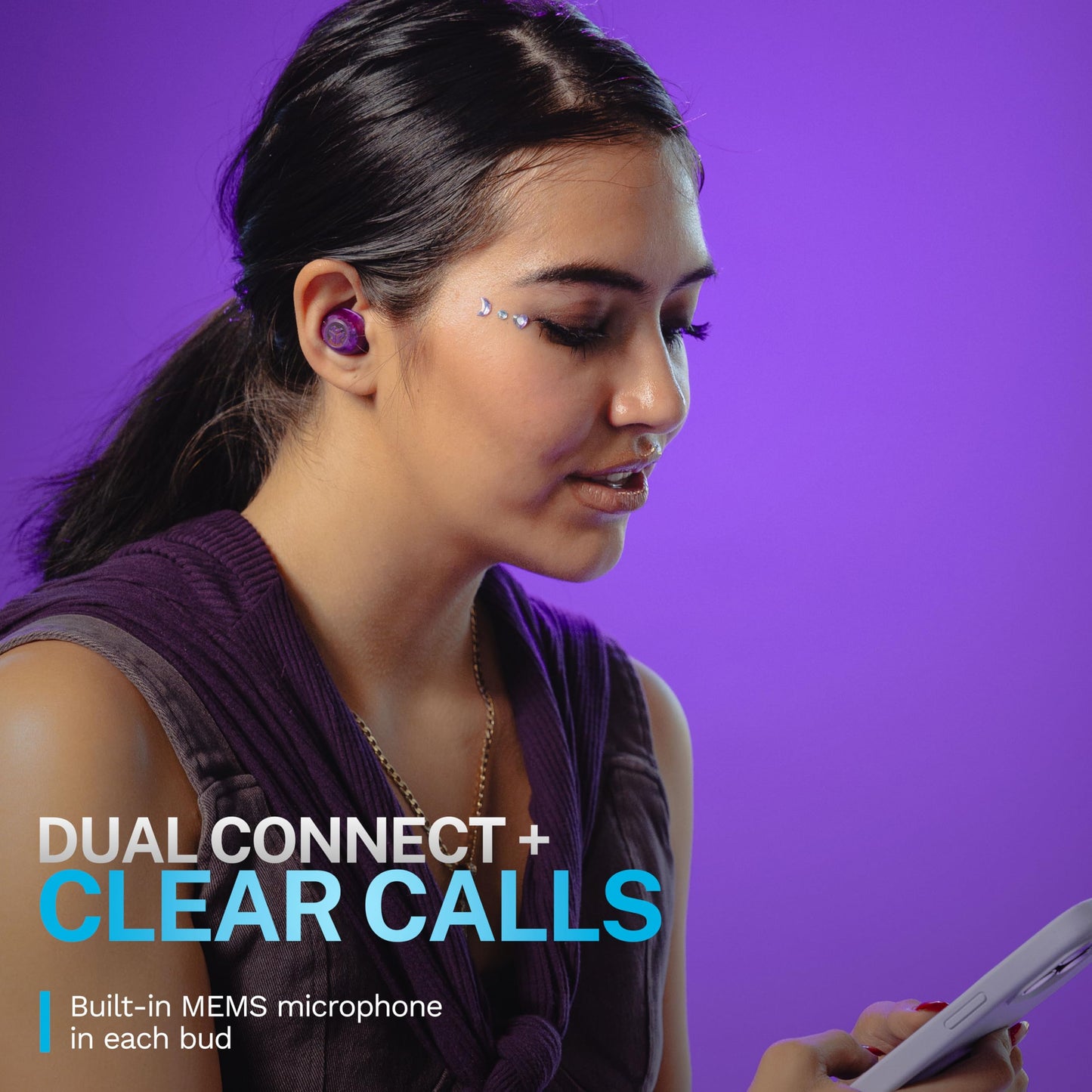 JLab Go Pop ANC, True Wireless Earbuds, Active Noise Cancelling, Transparent Purple