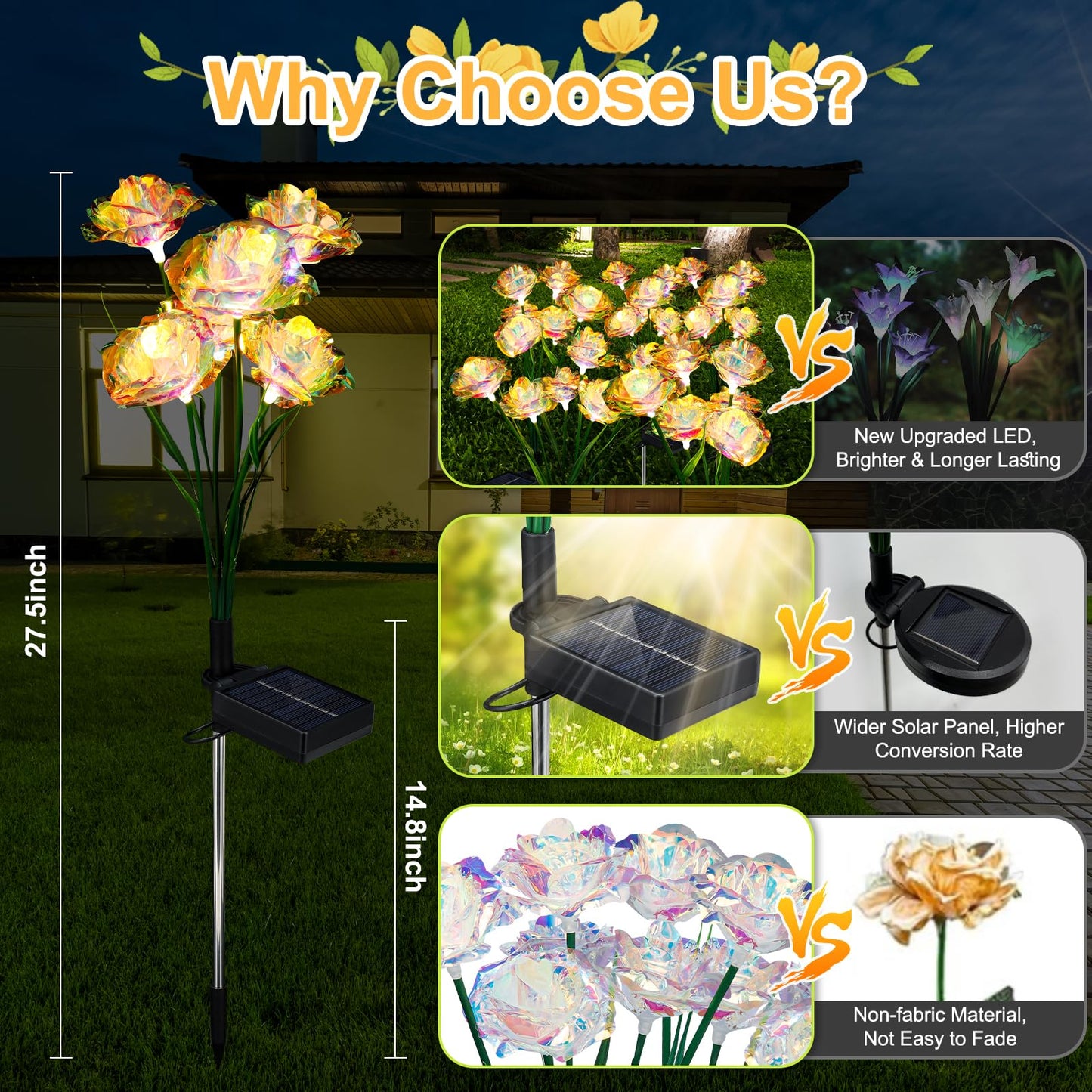 [24 Bigger Roses] Solar Garden Lights Outdoor, Birthday Gifts for Mom Women Preserved Flowers Solar Light, IP65 Waterproof Garden Decoration