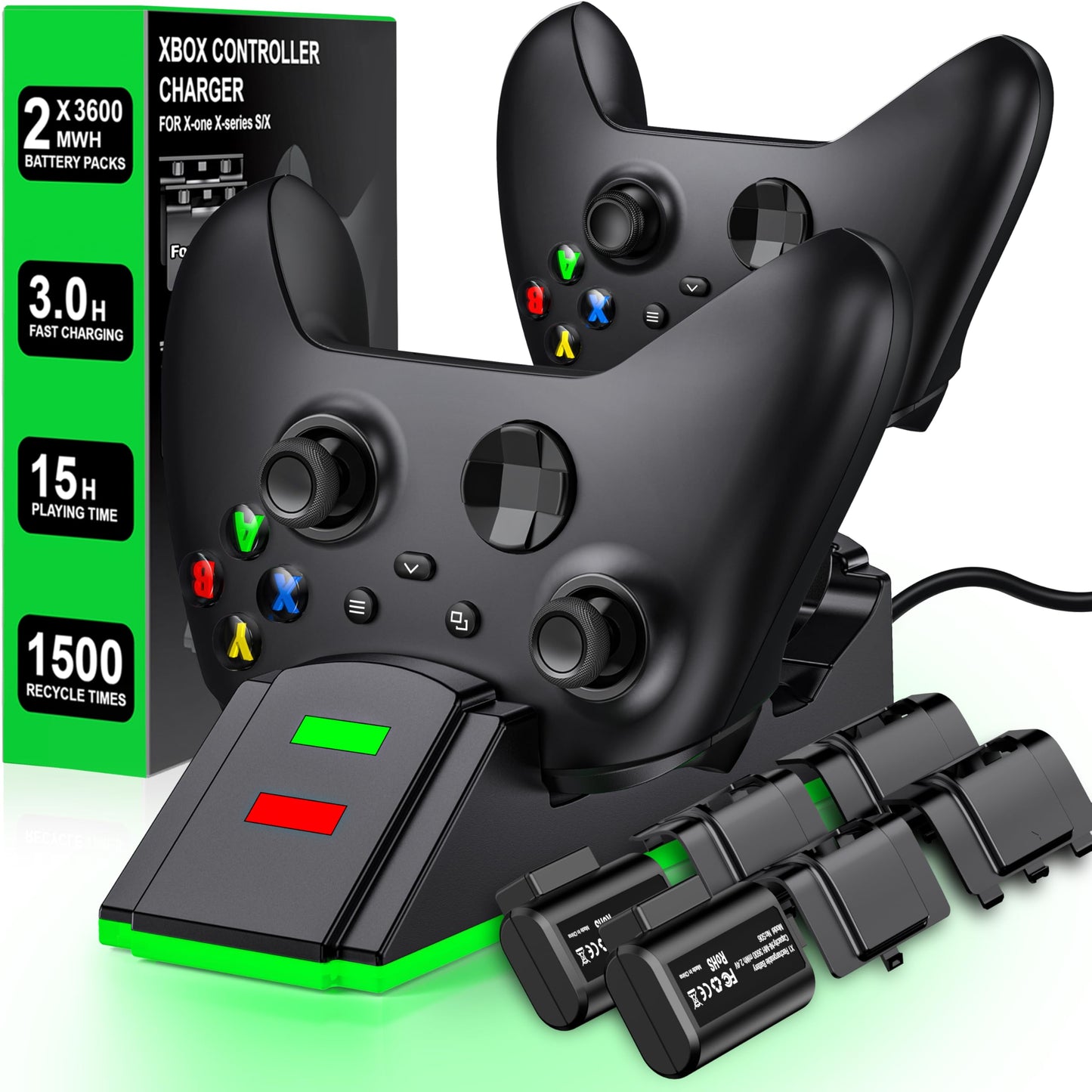 Rechargeable Battery Pack for Xbox Controller, 2X 1200mAh Rechargeable Batteries Pack for XboxSeries X/S/One X/S/Elite Controllers, High Speed