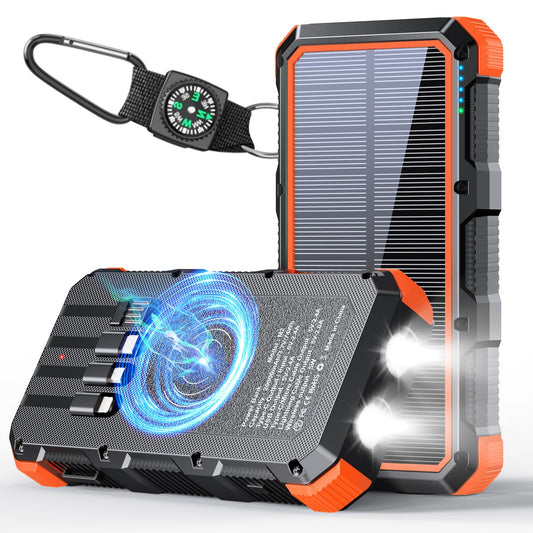 Solar Charger Power Bank 20000mAh Wireless Charger QC 3.0 Fast Charging Power Bank 8 Outputs 4 Inputs Solar Portable Charger Compatible with All