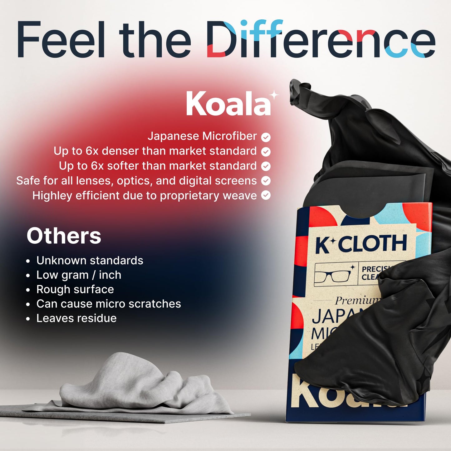 Koala Lens Cleaning Cloth | Japanese Microfiber | Glasses Cleaning Cloths | Eyeglass Lens Cleaner | Eyeglasses, Camera, VR/AR Headset, and Screen