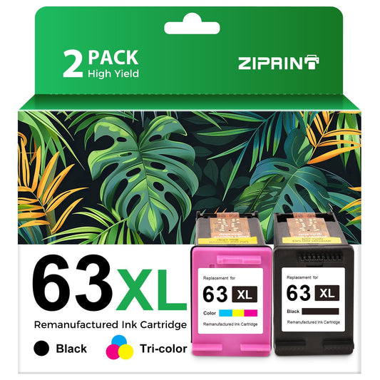 ZIPRINT 63XL Ink Cartridge Combo Pack Replacement for Hp Ink 63 63XL Ink Cartridges Black and Color Work with HP Officejet 3830 4650 5255 5258 Envy