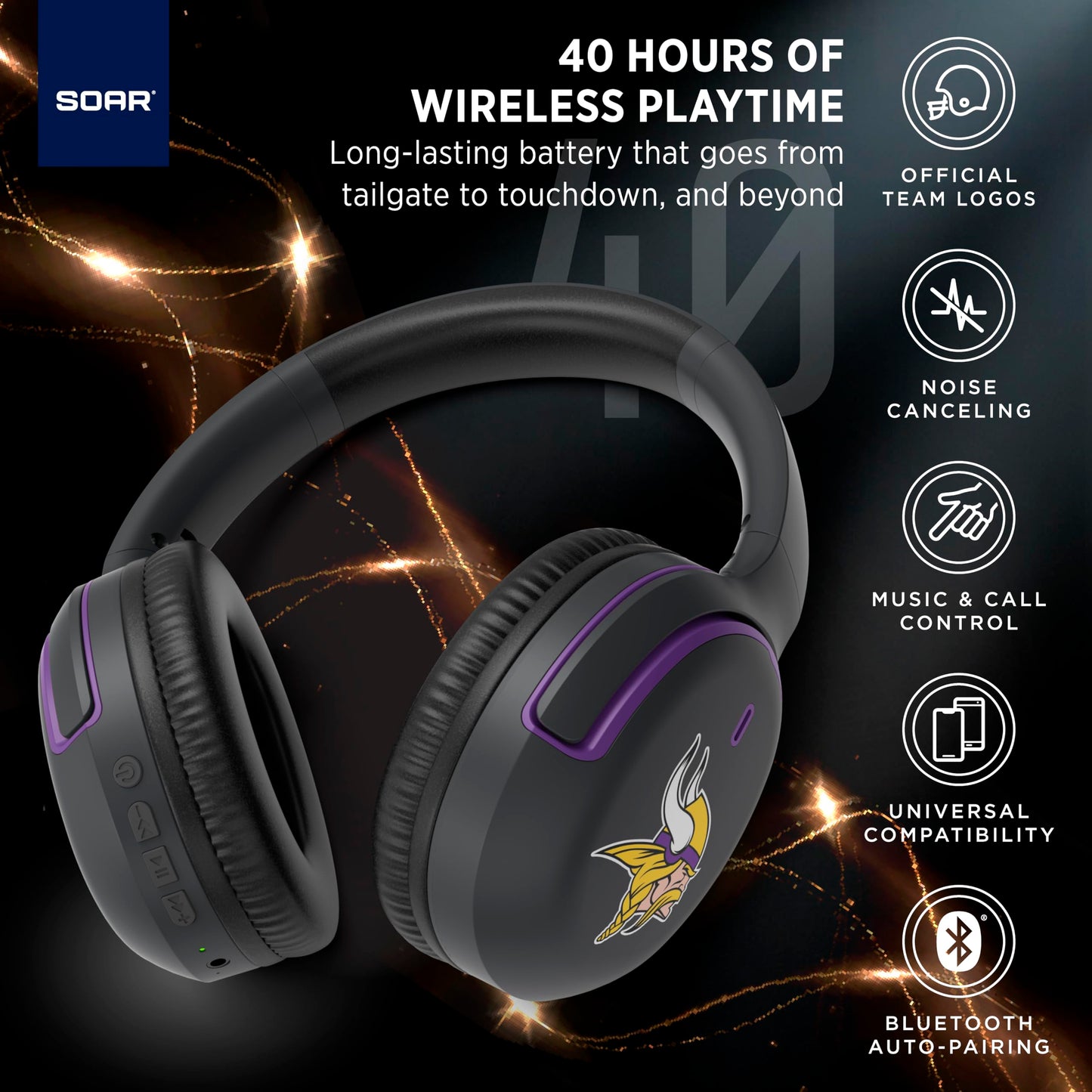 SOAR NBA Active Noise Cancelling Over The Ear Headphones, Golden State Warriors