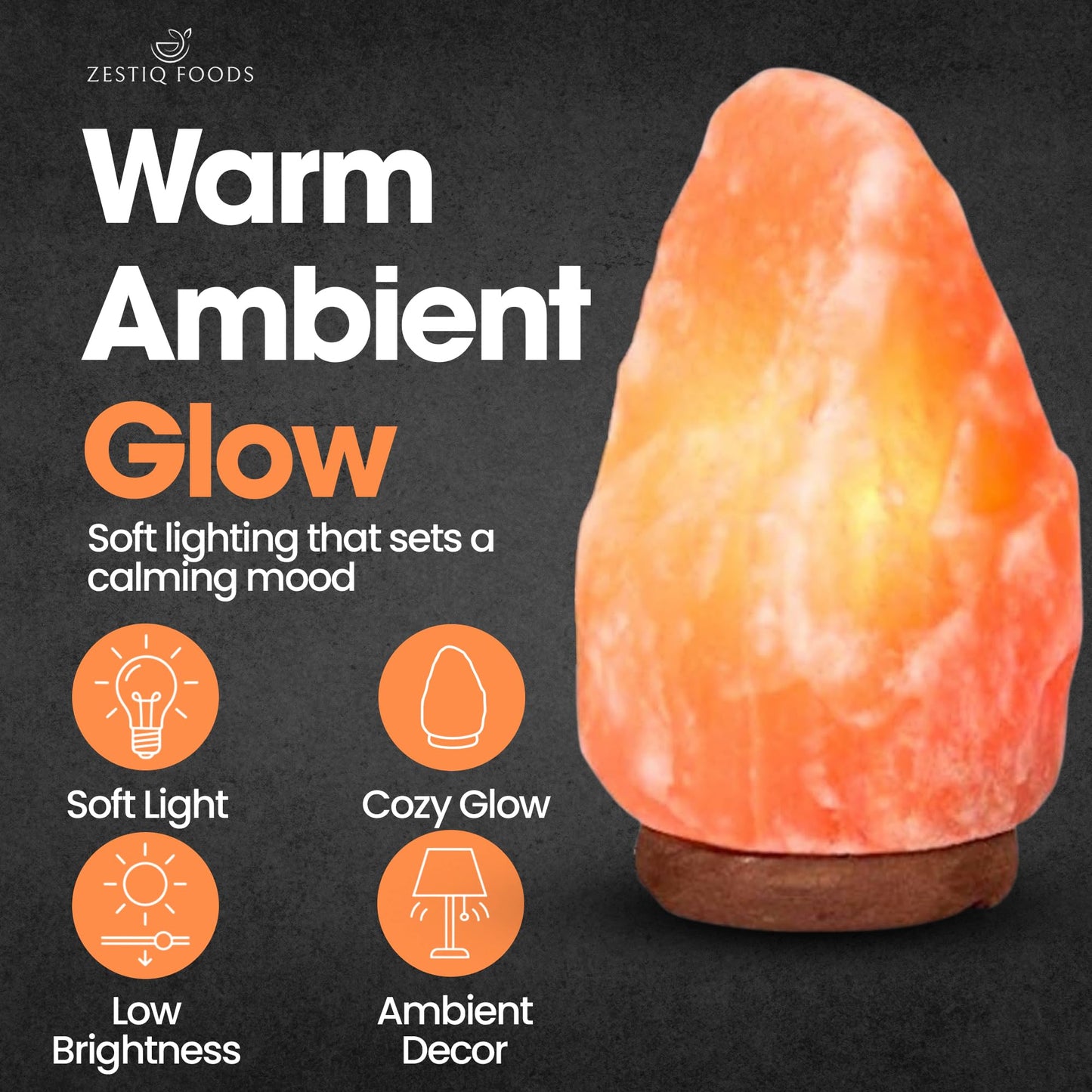 ZESTIQ FOODS Himalayan Salt Lamp - Natural Pink Salt Rock Lamp, Crystal Night Light for Bedroom, Home & Office, Air Purifier, Relaxation & Home Decor