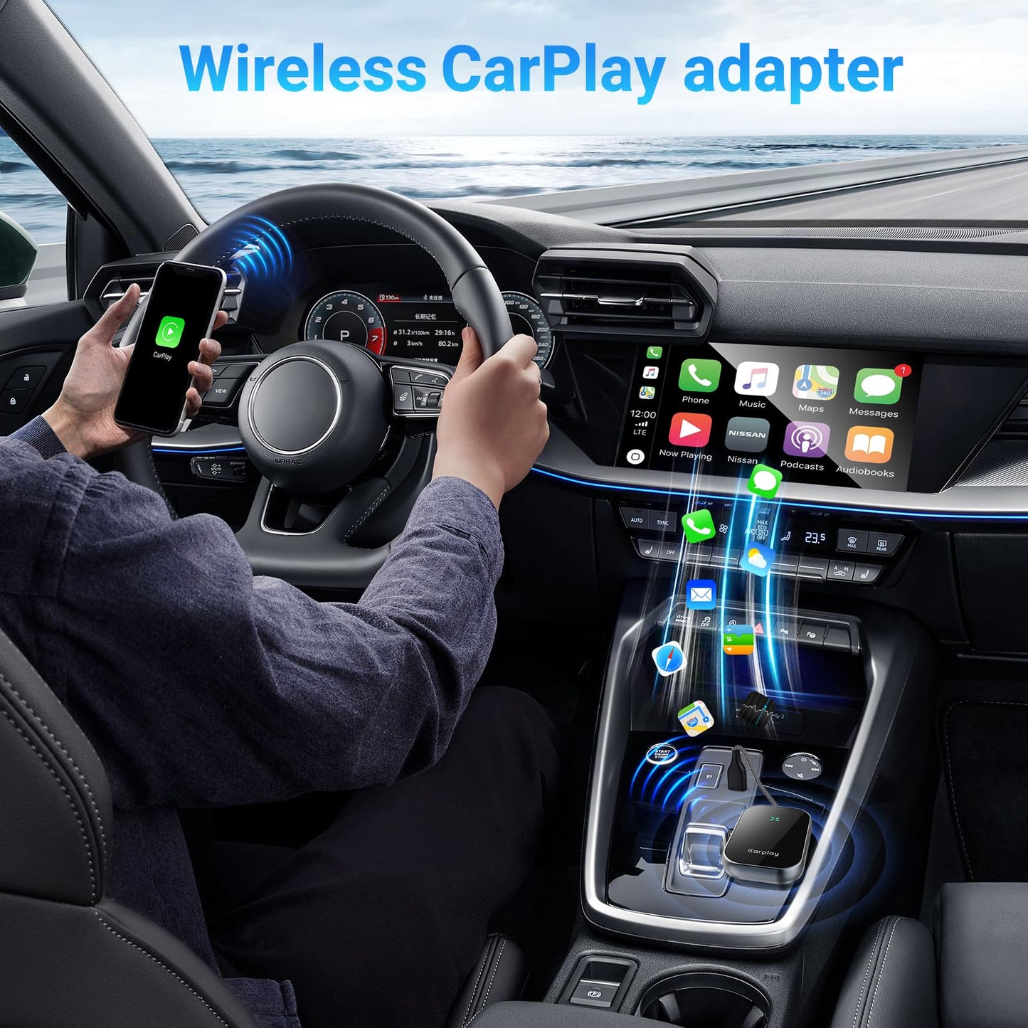 Apple CarPlay Wireless Adapter, Convert Factory Wired CarPlay to Wireless, Bluetooth CarPlay Adapter for iPhone, Auto Connect Plug & Play Supports