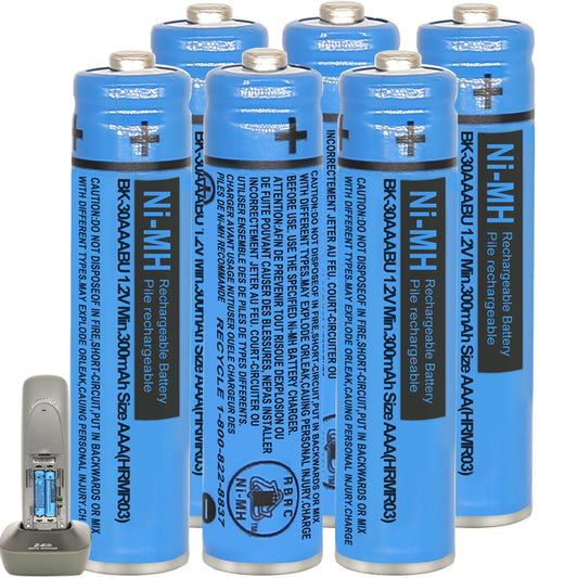 HIECTPRO BK-30AAABU NI-MH AAA Rechargeable Battery 1.2V 300mah 6Pack AAA NiMH Batteries for Panasonic Cordless Phones, Remote Controls, Electronics