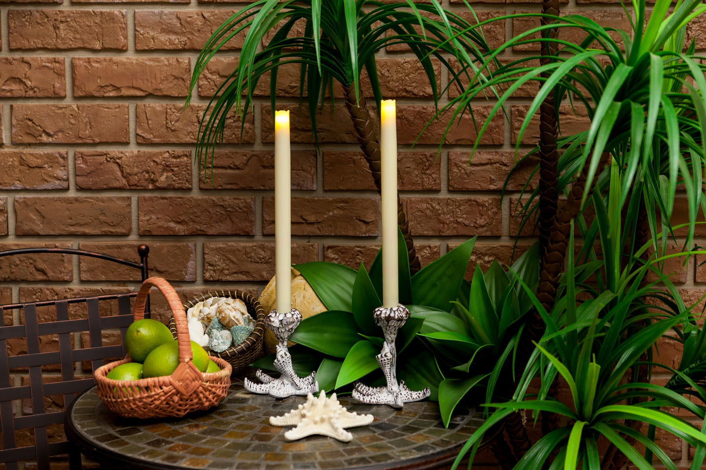 Pacific Accents Flickering Flameless Taper Candle - 9 Inches Ivory Real Wax Taper Candles with 6 Hour Timer - Battery Operated Candles with Electric