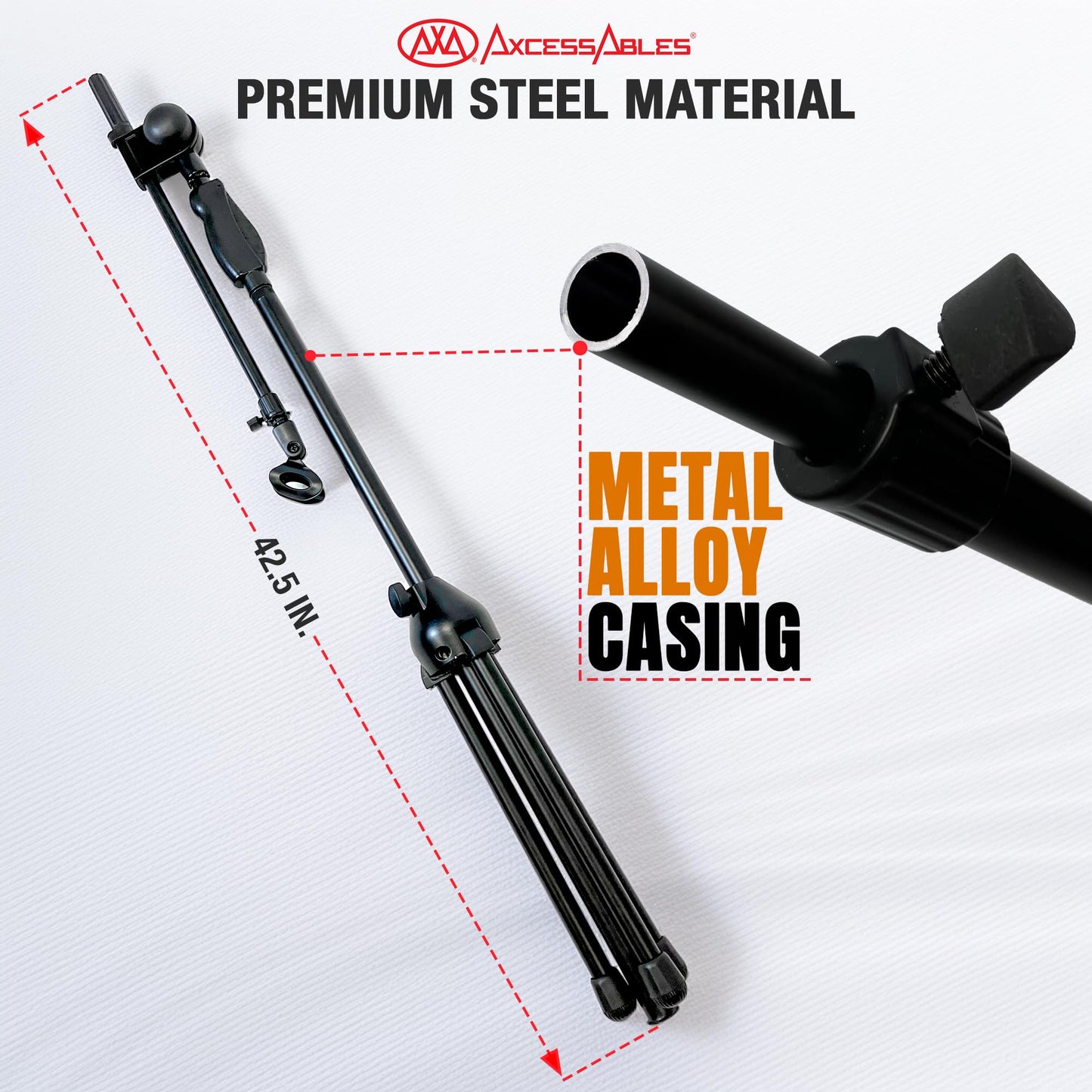 AxcessAbles AXCMS-201TB One Hand Microphone Stand with Tripod Base and Quick Grip Height Adjustment - Telescoping Mic Boom Arm Included. Tall