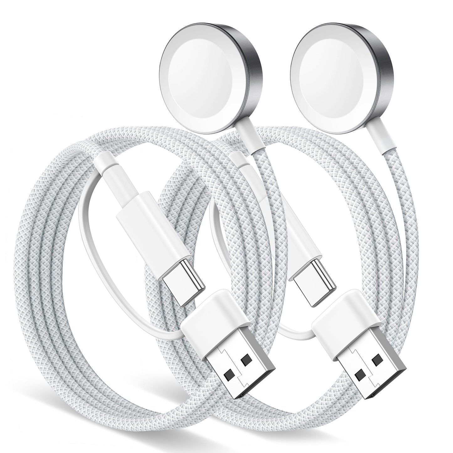 MINLU 2Pack 2 in 1 USB A/C Cable for Apple Watch Charger,4Ft Braided Portable Designed for Magnetic Wireless iWatch Charging Cord,Vacation Camping