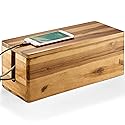 TIDITA Acacia Wood Cable Management Box Round Edge - 16" L Wooden Cable Organizer Box for Electrical Hiding Cord Management - Power Strip Hider Cable