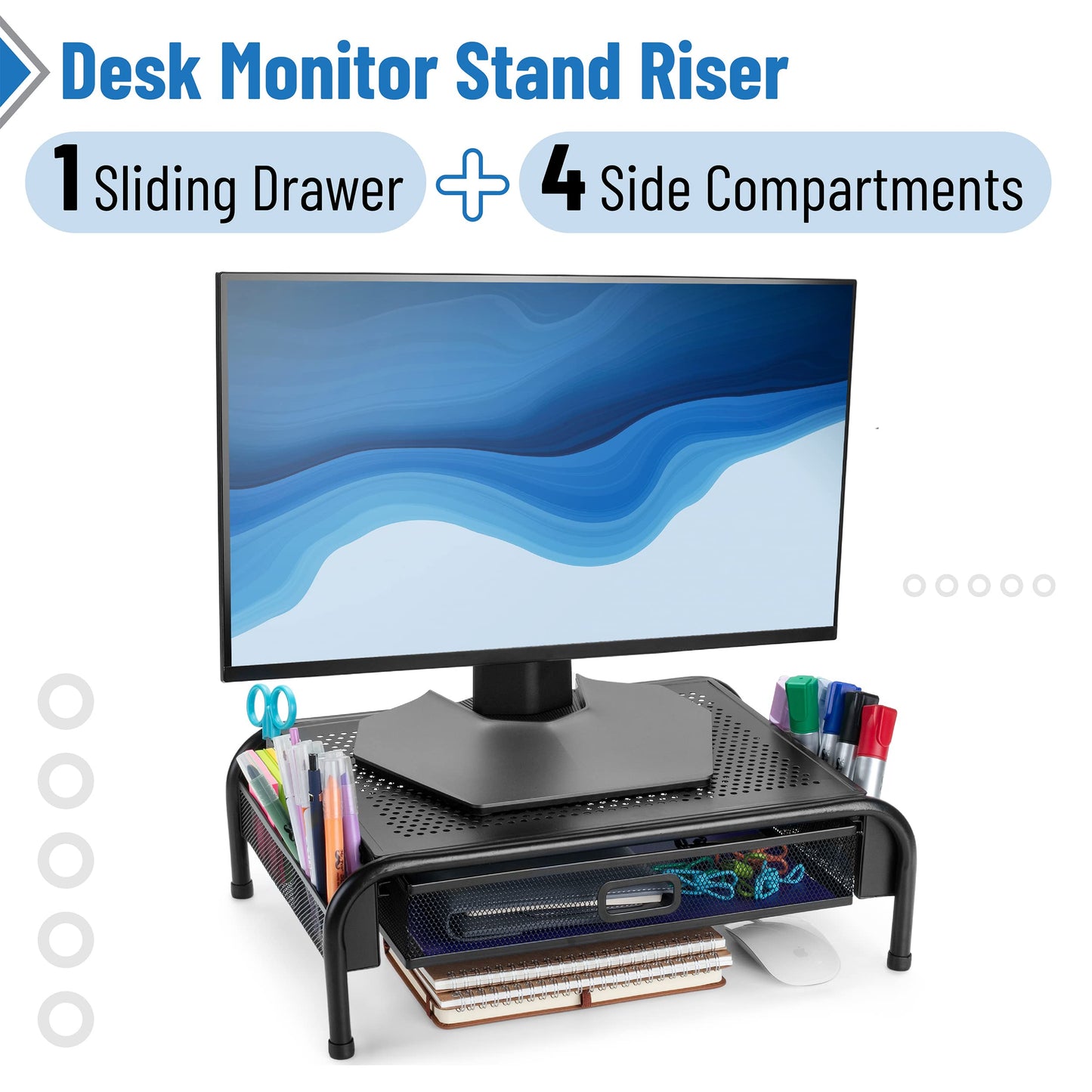 Mr. Pen- Metal Mesh Monitor Stand With Drawer, Computer Stand for Desk With Storage, Desktop Riser