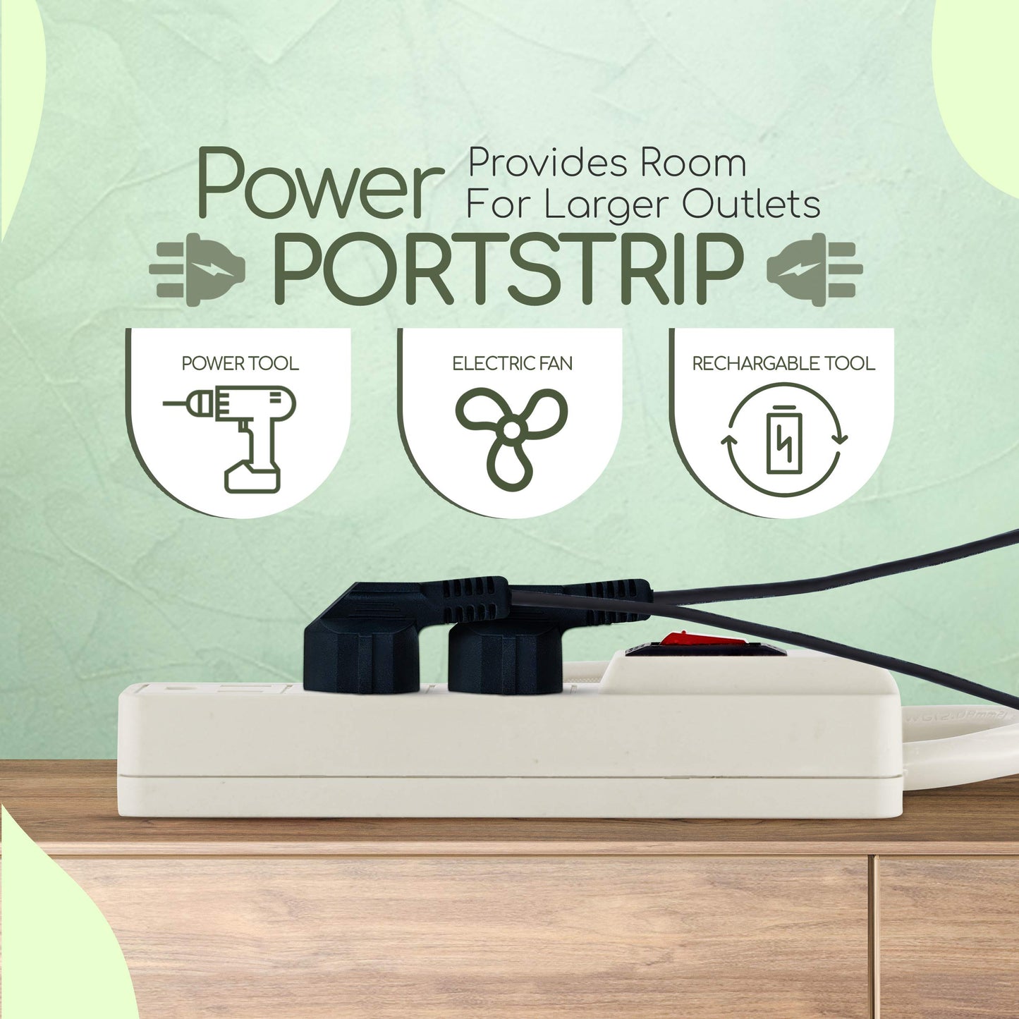 3 Outlet Power Strip - 14 AWG x 3C, 15 Amp Shock Proof, 3 Prong, White, (Pack of 2) - by Revpex