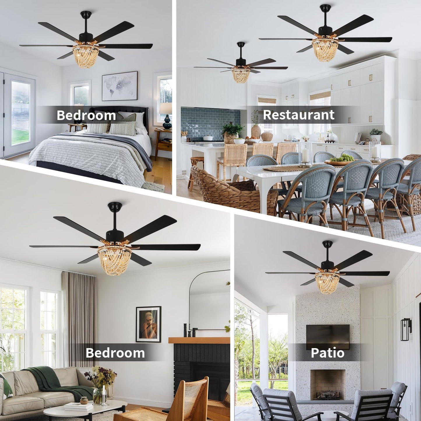 OYYPTDZM 65 Inch Ceiling Fan with Lights and Remote, Wooden Bead Fandelier