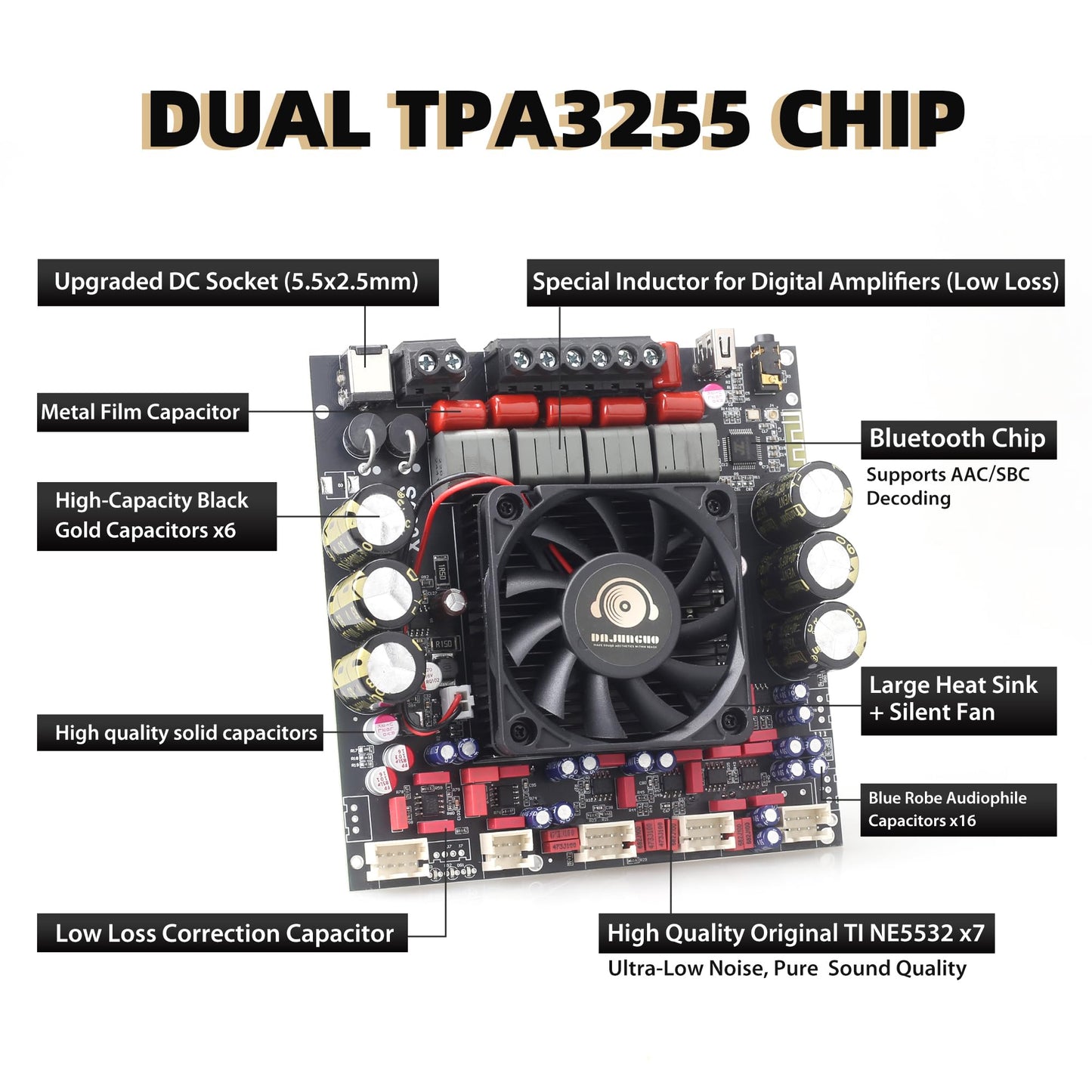 2.1 Channel Power Amplifier Board 300W+300W+600W, TPA3255 Chip with Bluetooth?AUX and USB Inputs, Audio Power Amplifier with Antenna (S600X-W)