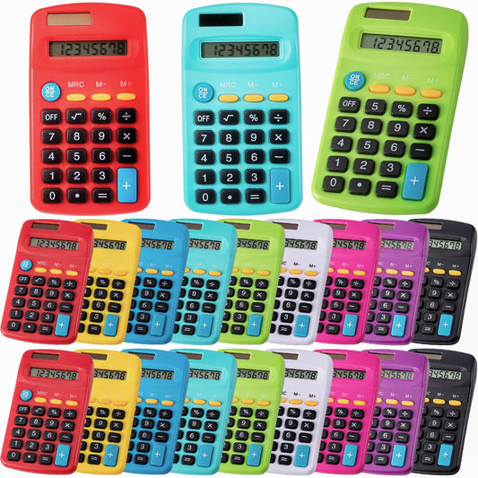 IJRPLM 18 Pack Mini Pocket Calculators, Solar & Battery Power, 8 Digit Display, Bulk for Students, Kids, School, Home, Office (9 Colors)