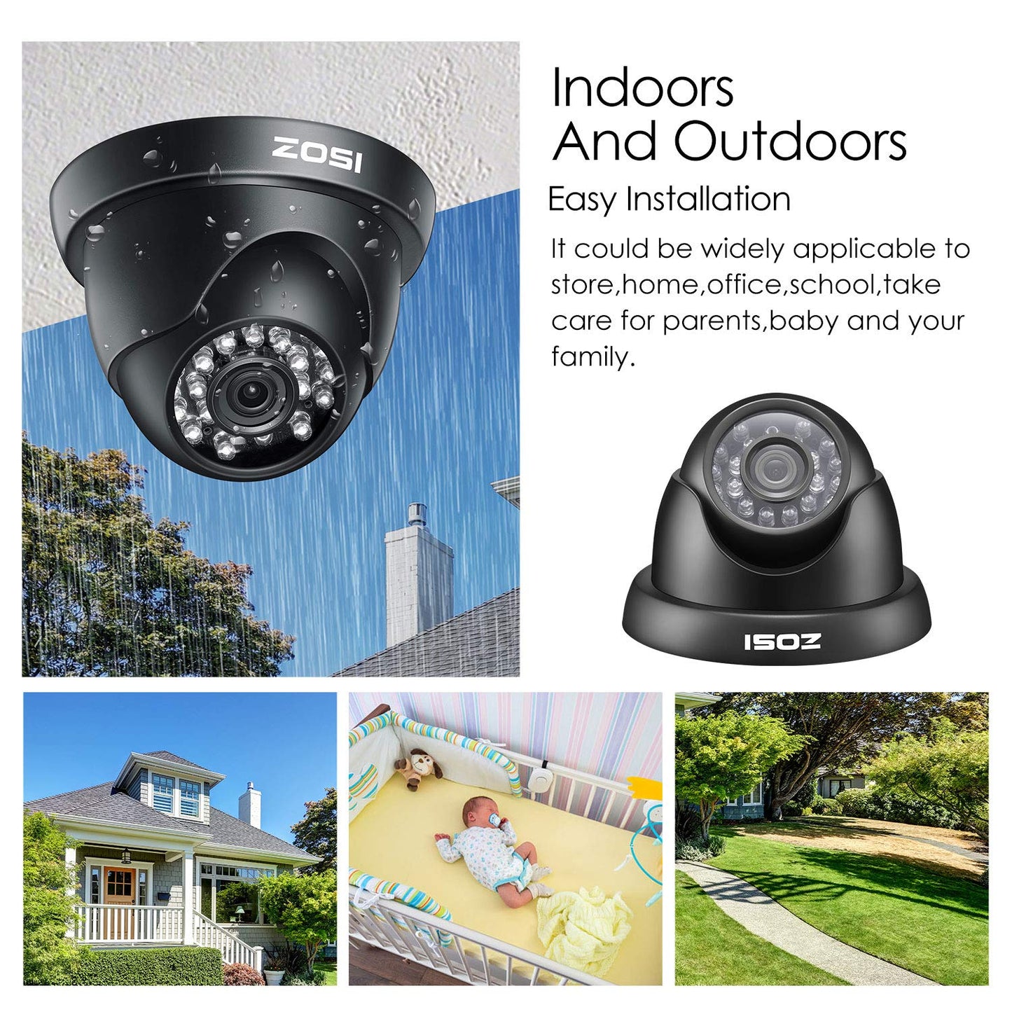 ZOSI 720P HD 1280TVL 1.0MP Hi-Resolution 4 in 1 TVI/CVI/AHD/CVBS CCTV Camera Home Security System Day/Night Vision For HD-TVI, AHD, CVI, and CVBS/960H