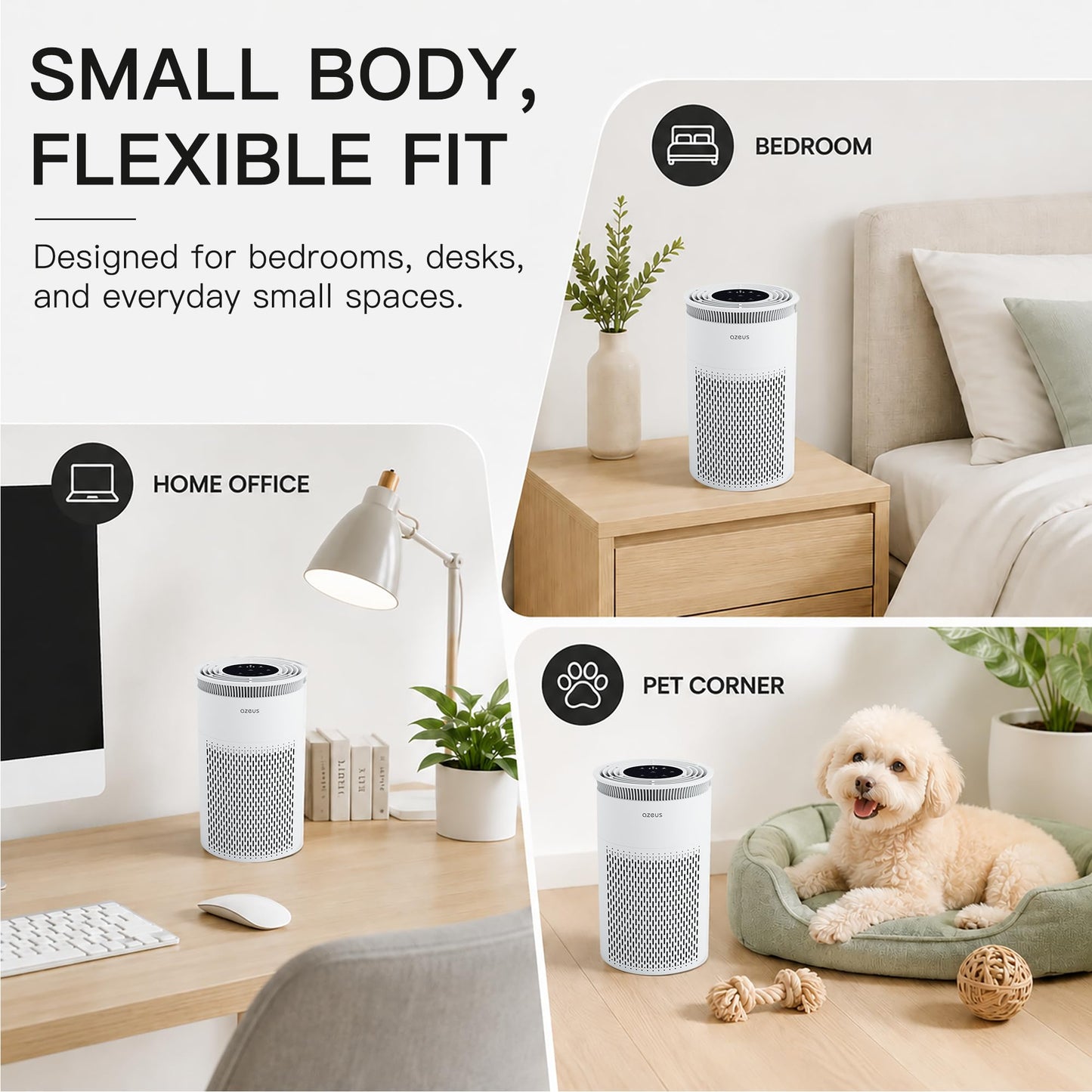 AZEUS Air Purifier for Home, Compact Air Cleaning Device with Multi-Layer Filter, Quiet Operation for Bedroom, Office & Living Room