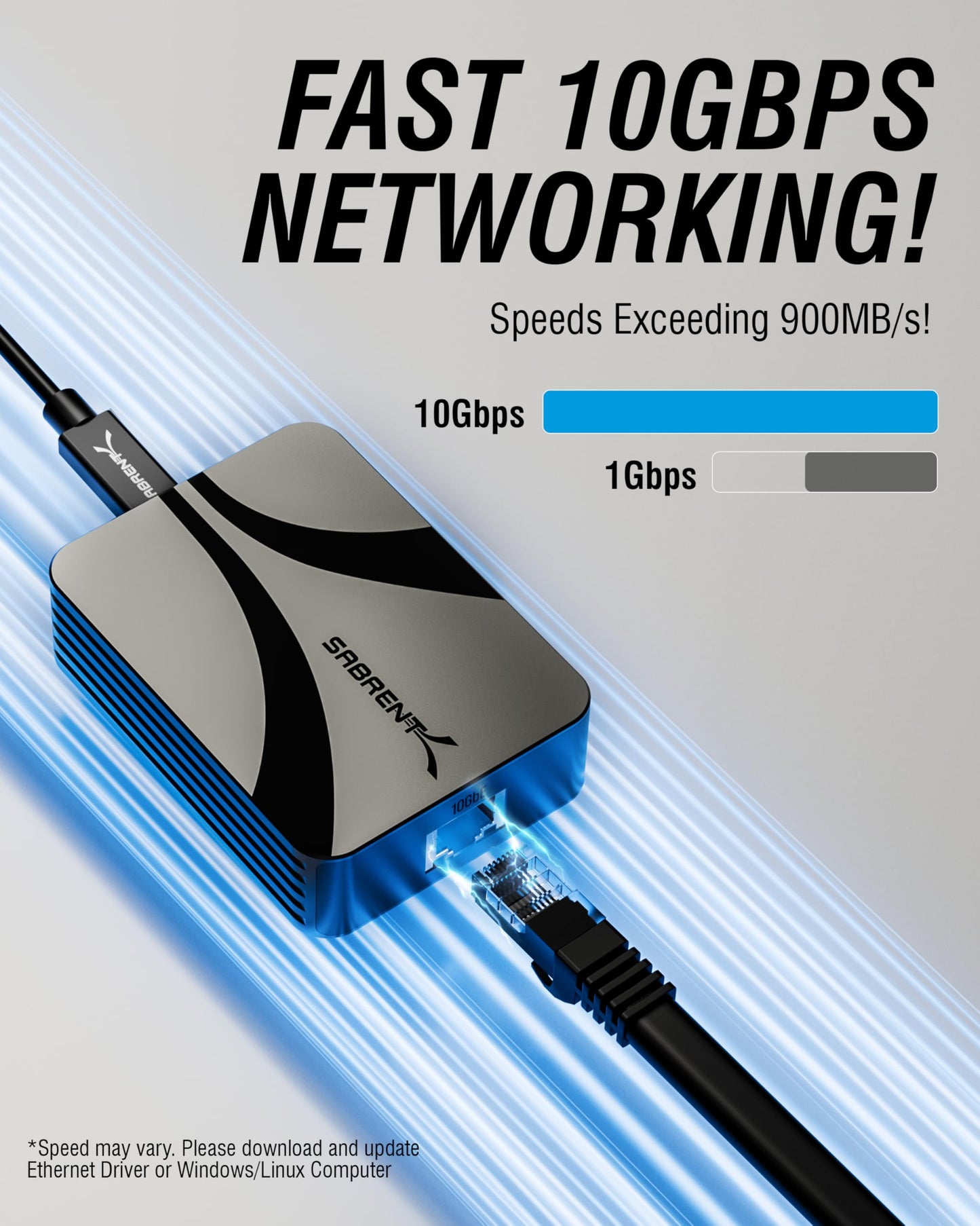 SABRENT Thunderbolt & USB4 to 10 Gigabit Ethernet Adapter (NT-P10G)