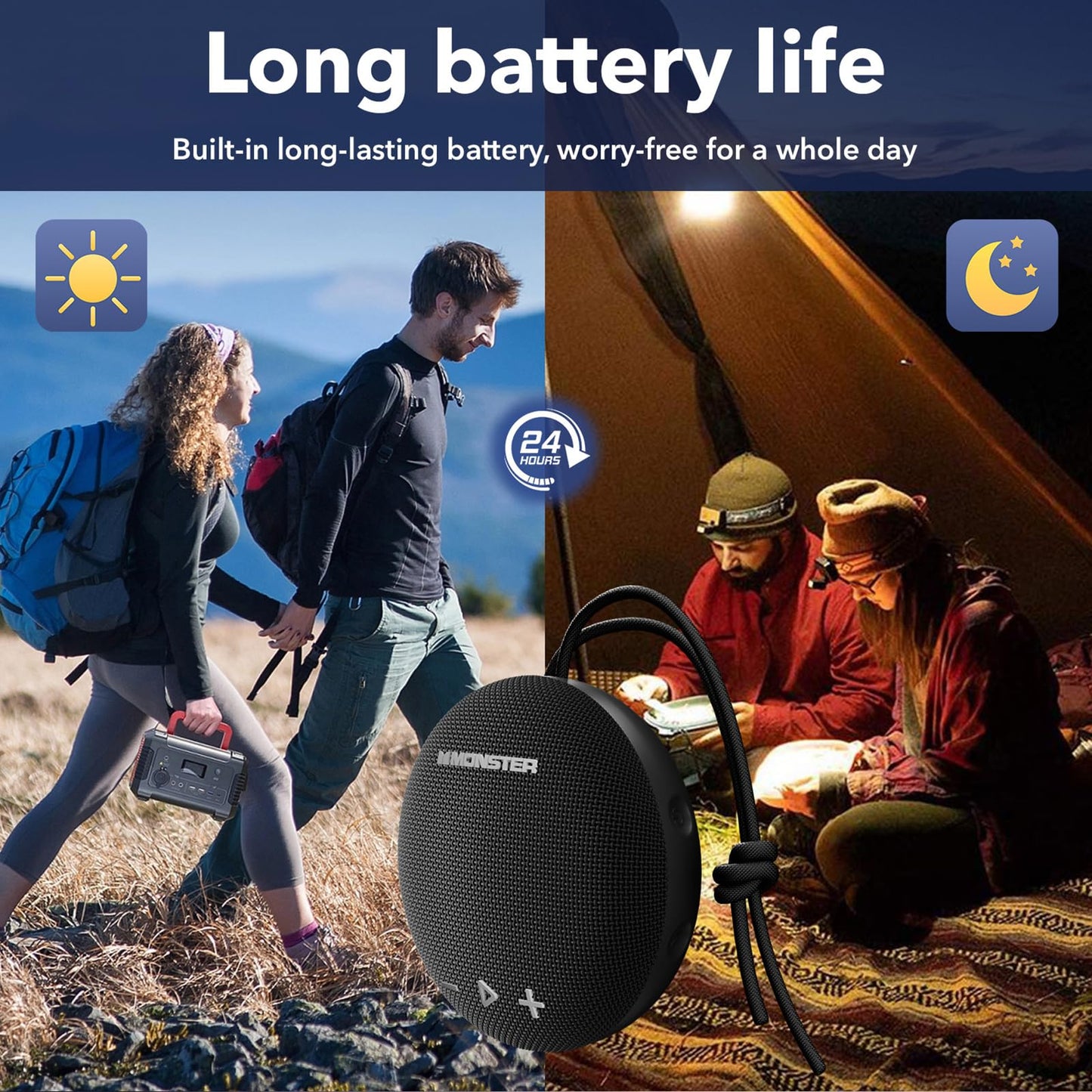 Monster 15W Bluetooth Speaker, IPX8 Shower Speaker Waterproof, Bluetooth 5.4 with Loud HD Sound and Robust Bass, Extra Long Playtime Punchy, for Home