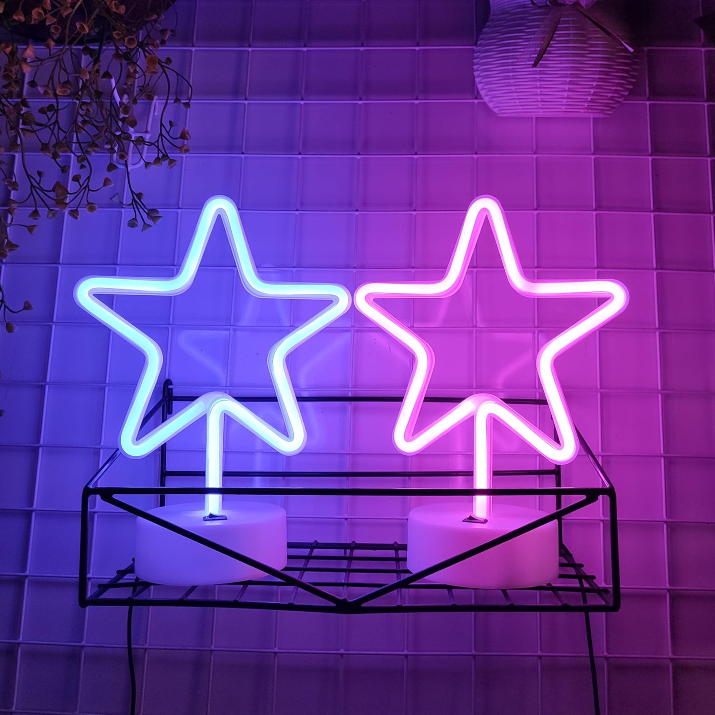 JYWJ Star Neon Signs with Holder Base,USB or 3-AA Battery Powered Neon Light,LED Desktop Wall Decoration,Various Parties,Decoration of Business