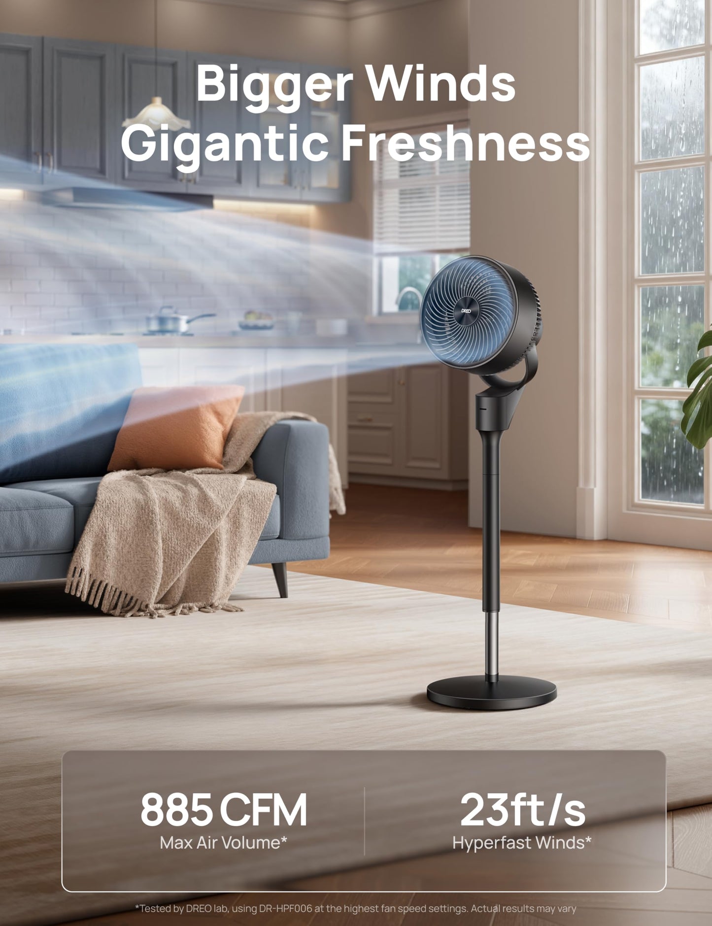 DREO Fan for Bedroom, 80° Oscillating Standing Fan, 20dB Quiet, 80ft Pedestal Fans for Home Office, 90° Manual Vertical, 3 Speeds, Remote, 34-41"