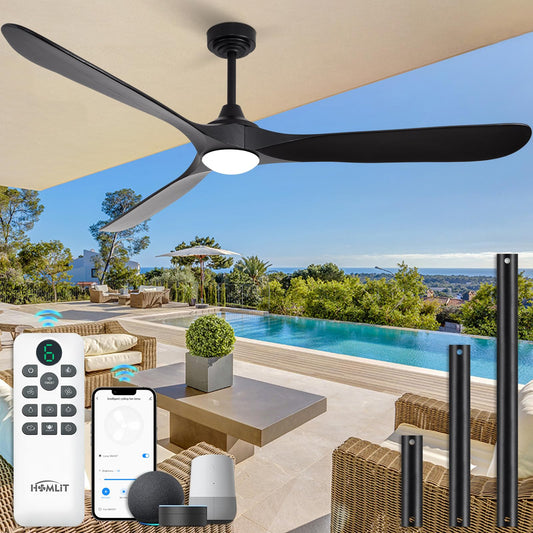 Homlit Ceiling Fan with Lights, 72'' Solid Wood Indoor/Outdoor Ceiling Fan with Quiet Reversible DC Motor, Compatible with Alexa/Google/App, 3CCT