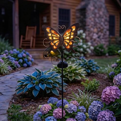 Lune cle Butterfly Solar Lights for Outside, 36 inches Waterproof Metal Solar Pathway Lights, Large Solar Butterfly Lights Outdoor Garden Decor, Warm