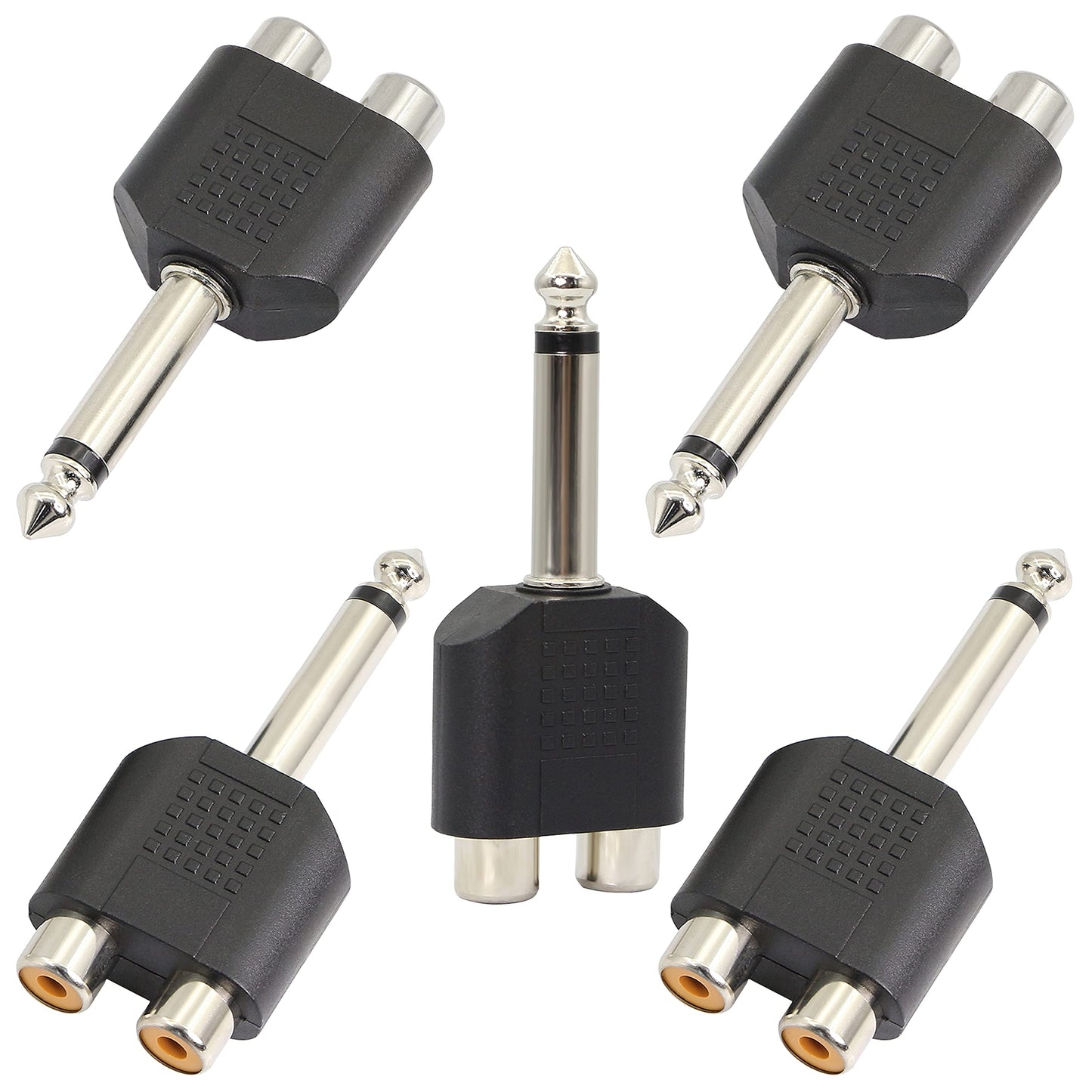 GELRHONR 6.35mm Mono 1/4 Inch Male to RCA Splitter, Stereo Jack Male to RCA Female Adapter-5PCS