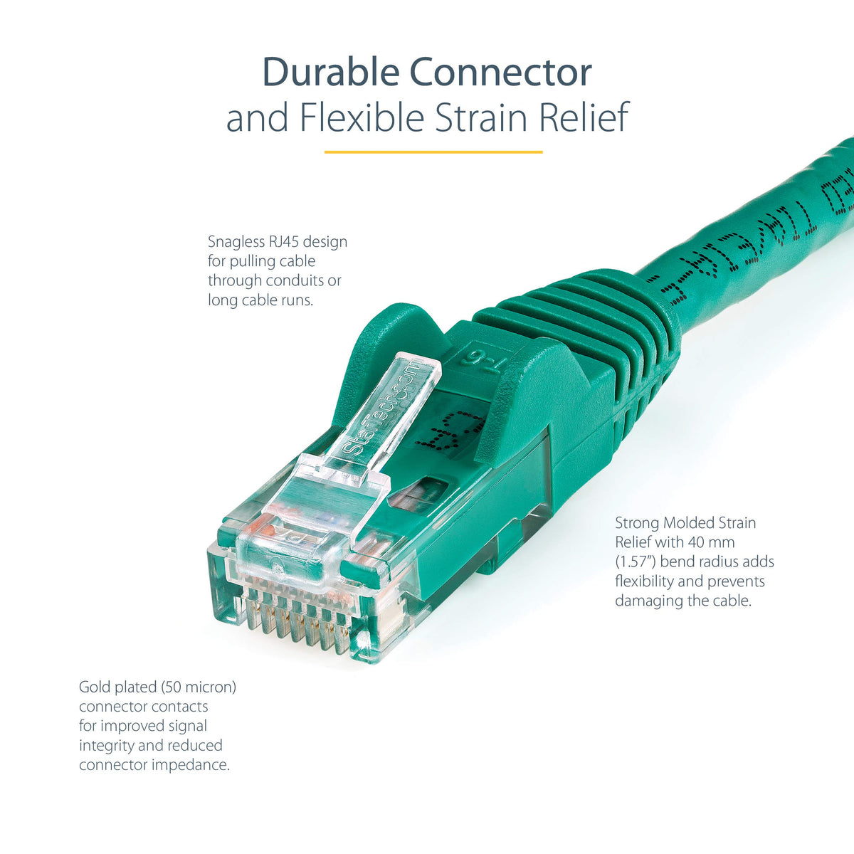 StarTech 100ft CAT6 Cable - Green CAT6 Ethernet Cable - Gigabit Ethernet Wire - 250Mhz 100W PoE RJ45 UTP CAT 6 Network Patch Cord Snagless