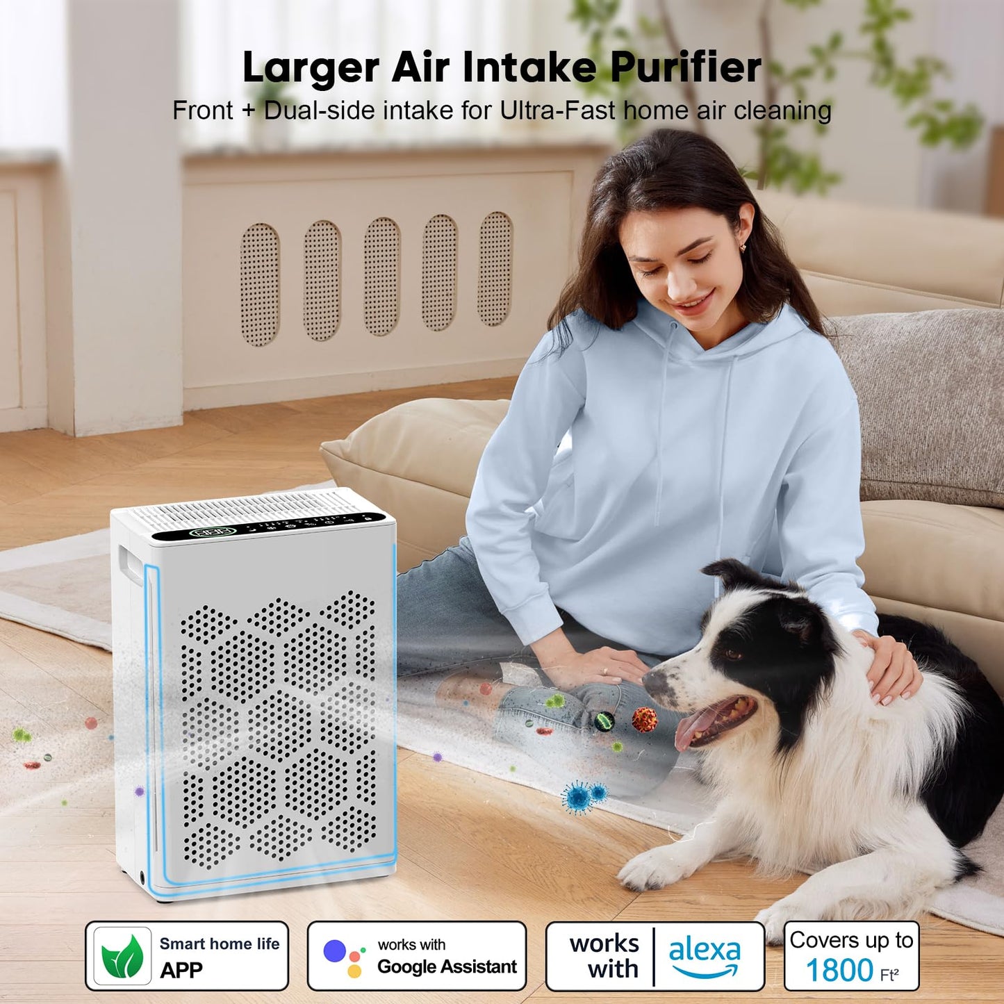 DAYETTE Air Purifiers for Home Large Room Up to 1800 Ft² with Fragrance, Smart WiFi Alexa Control,Auto Mode, HEPA 14 Air Purifier with Washable