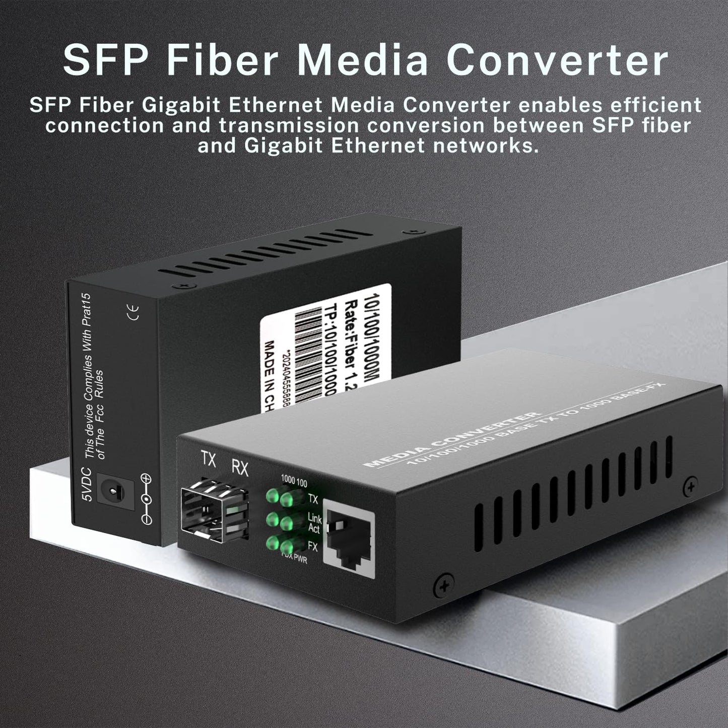 FTTPVIPS A Pair of 1.25G/s Bidi Gigabit Single-Mode Fiber Ethernet Media Converter with 2PCS Bidi SFP LC Transceiver Module Included