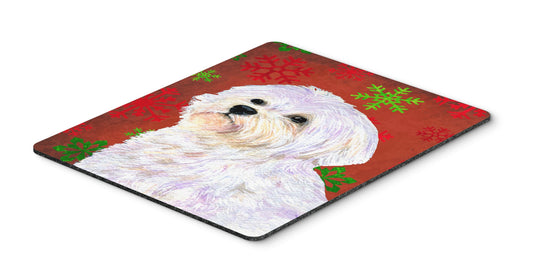 Caroline's Treasures SS4688MP Maltese Red and Green Snowflakes Holiday Christmas Mouse Pad, Hot Pad or Trivet for Home Office Gaming Working Computers