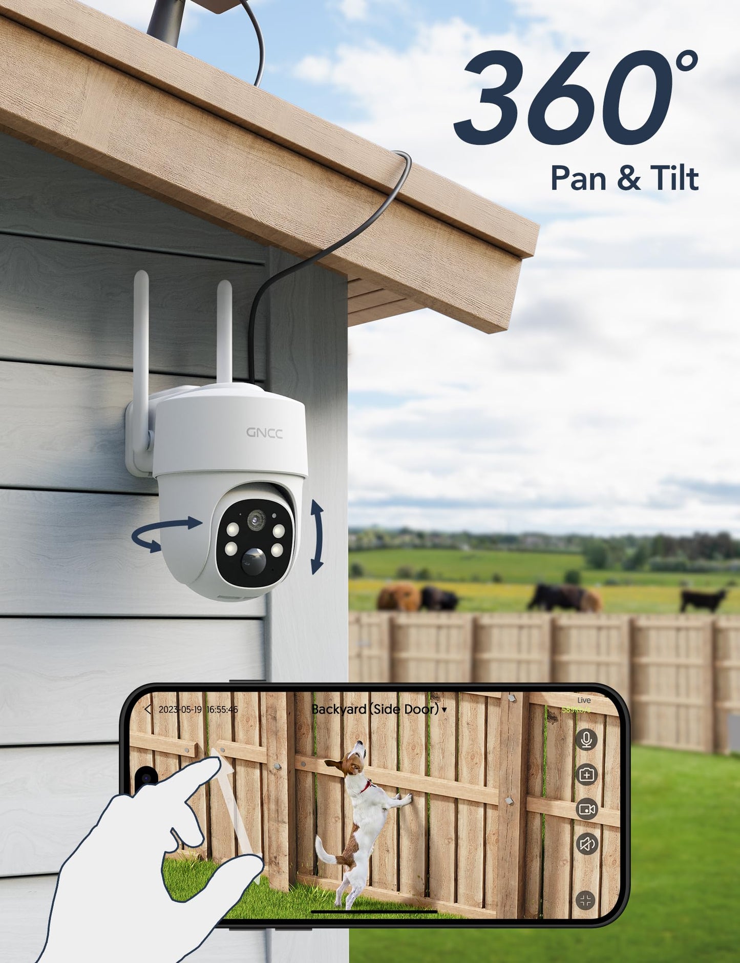 GNCC 4G LTE Cellular Security Camera, 2K Solar Outdoor Camera Wireless, No WiFi Security Camera, Color Night Vision, Spotlight, 2-Way Audio, PIR