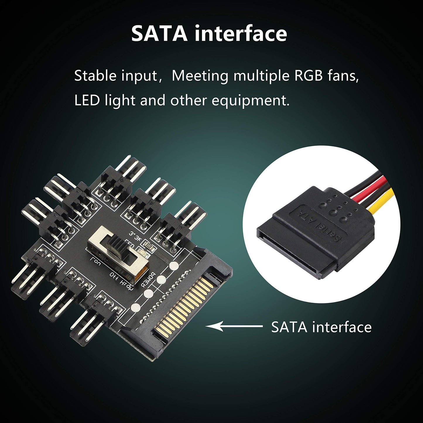 PWM Fan Hub, Fan Controller ,SATA 1 to 8 Way12V 3 PIN Cooling Fan Splitter Controller for PC Desktop Computer Motherboard(12V 3-Pin)