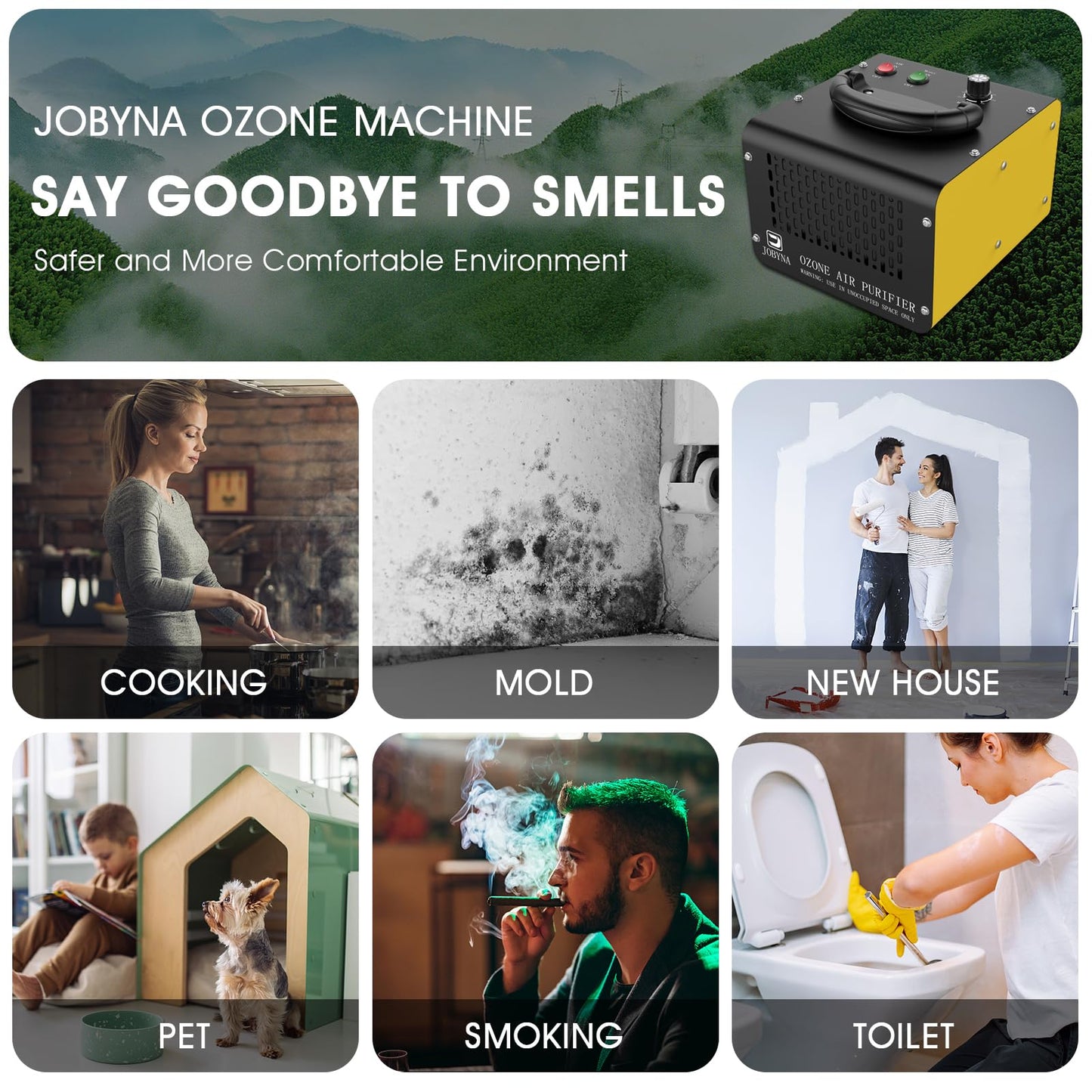JOBYNA Ozone Generator Water Air, 28,000mg/h Air Mode & 500mg/h Water Mode Ozone Air purifier, High Capacity Home & Industrial & Commercial Ozone