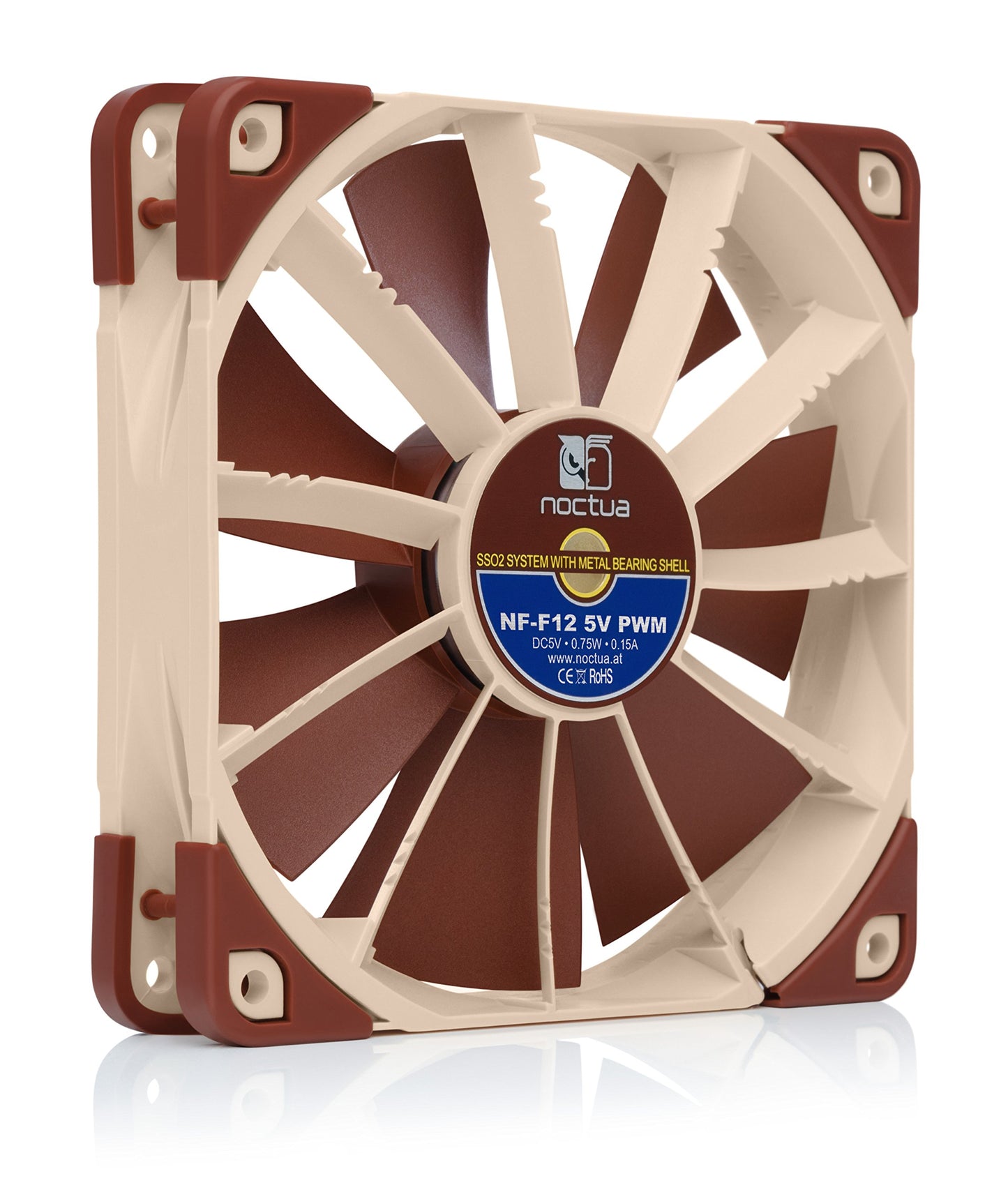 Noctua NF-F12 5V PWM, Premium Quiet Fan with USB Power Adaptor Cable, 4-Pin, 5V Version (120mm, Brown)