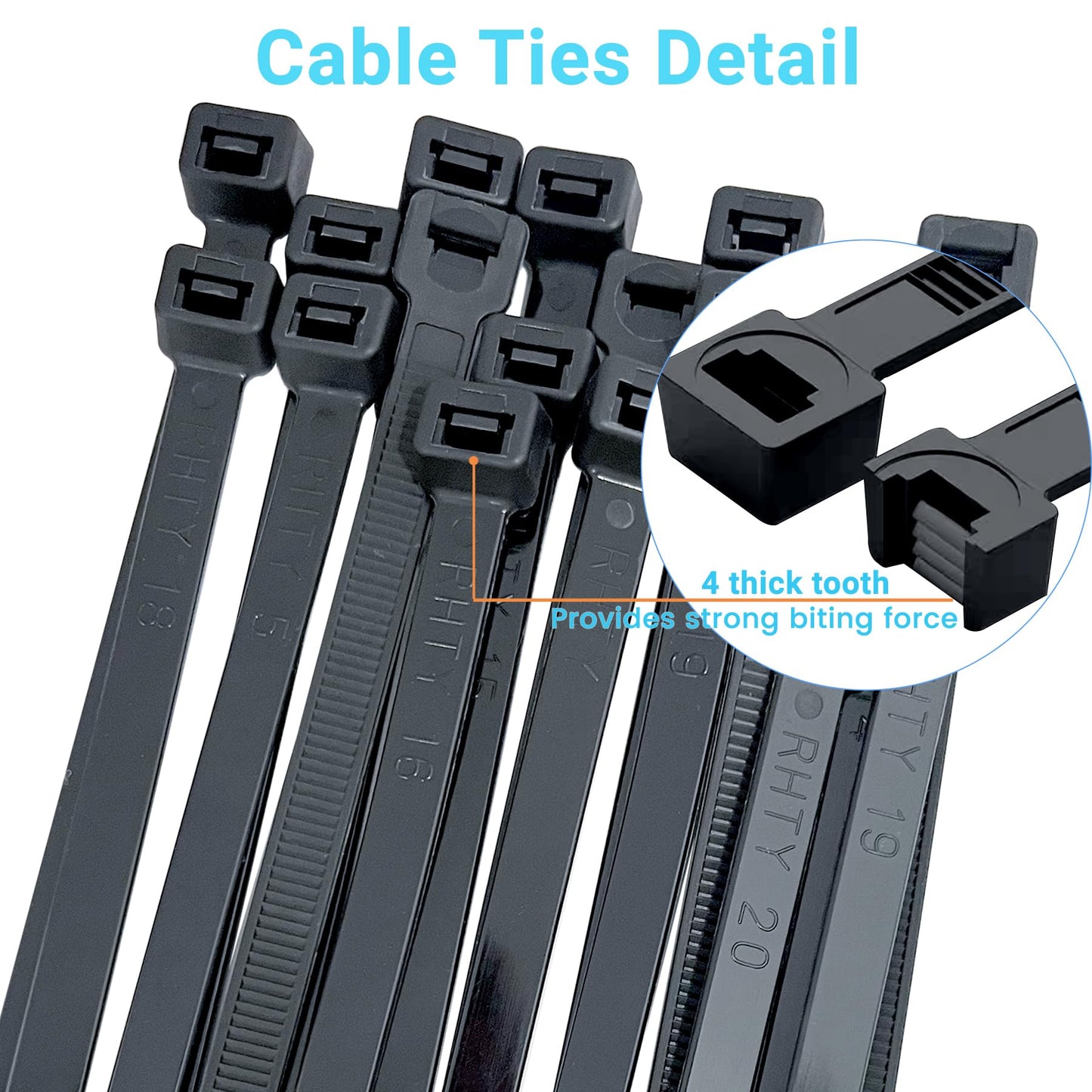 200 Pack 16 Inch Zip Ties,ECRABONE Heavy Duty Zip Ties, 175 LBS Tensile Strength Black Cable Ties for Outdoor Wiring, Home Organization, Electrical