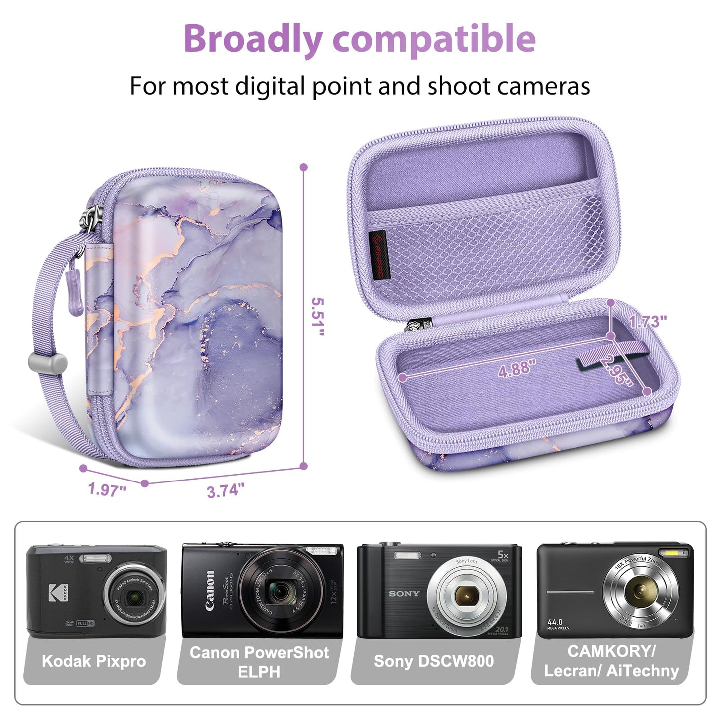 FINTIE Digital Camera Case Compatible with Kodak Pixpro FZ55/ FZ45/ FZ53/ FZ43/ WPZ2, Canon PowerShot ELPH 360/ Lecran/CAMKORY, Small Cameras Carrying